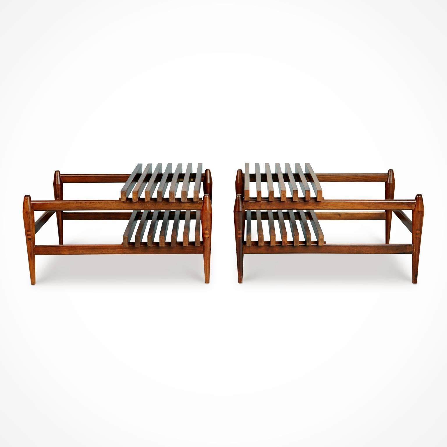 Brazilian Liceu De Artes e Oficios Jacaranda Slatted Side Tables, Pair, Brazil, circa 1950