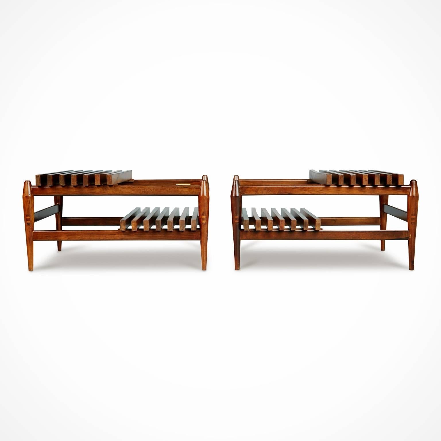 Mid-20th Century Liceu De Artes e Oficios Jacaranda Slatted Side Tables, Pair, Brazil, circa 1950