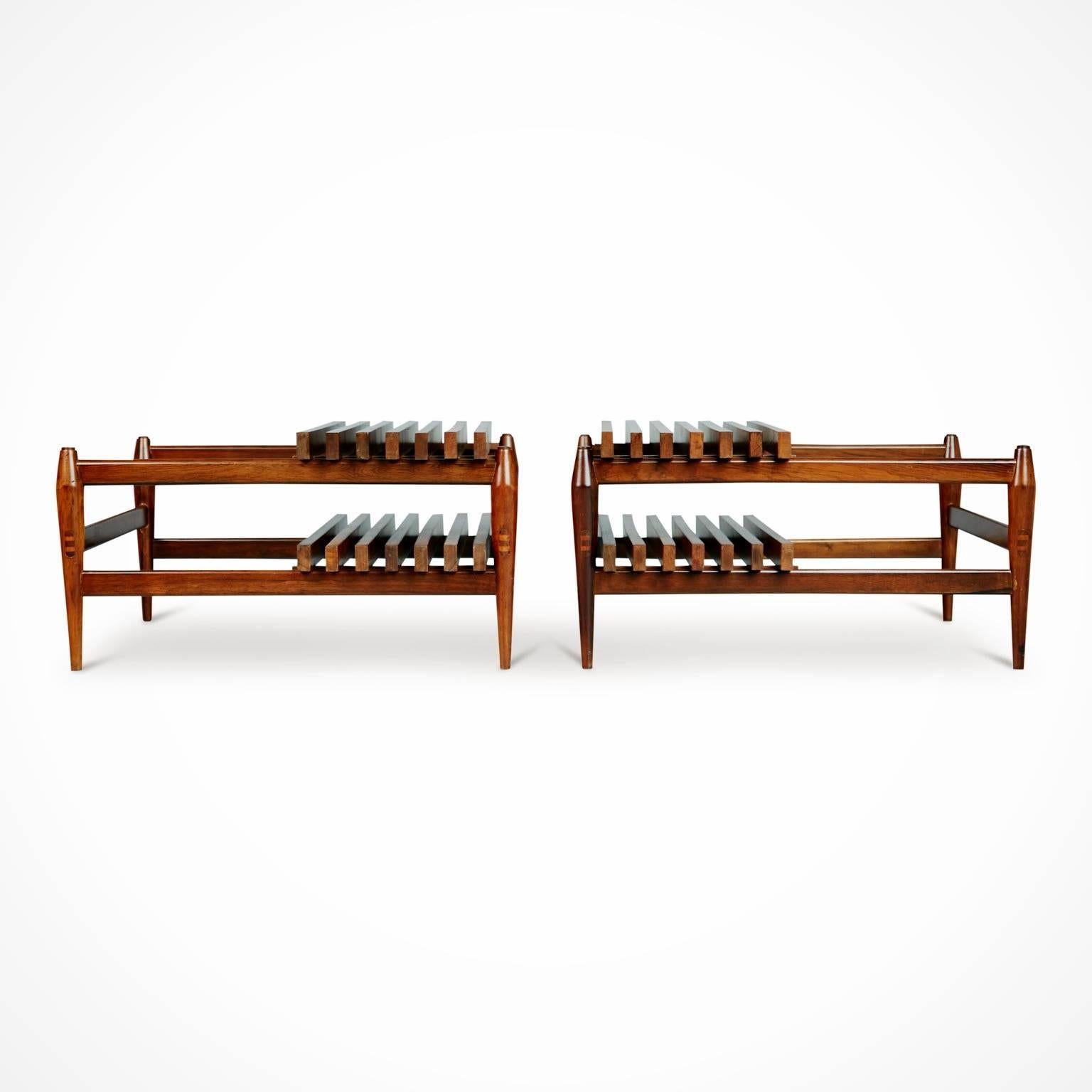 Liceu De Artes e Oficios Jacaranda Slatted Side Tables, Pair, Brazil, circa 1950 1