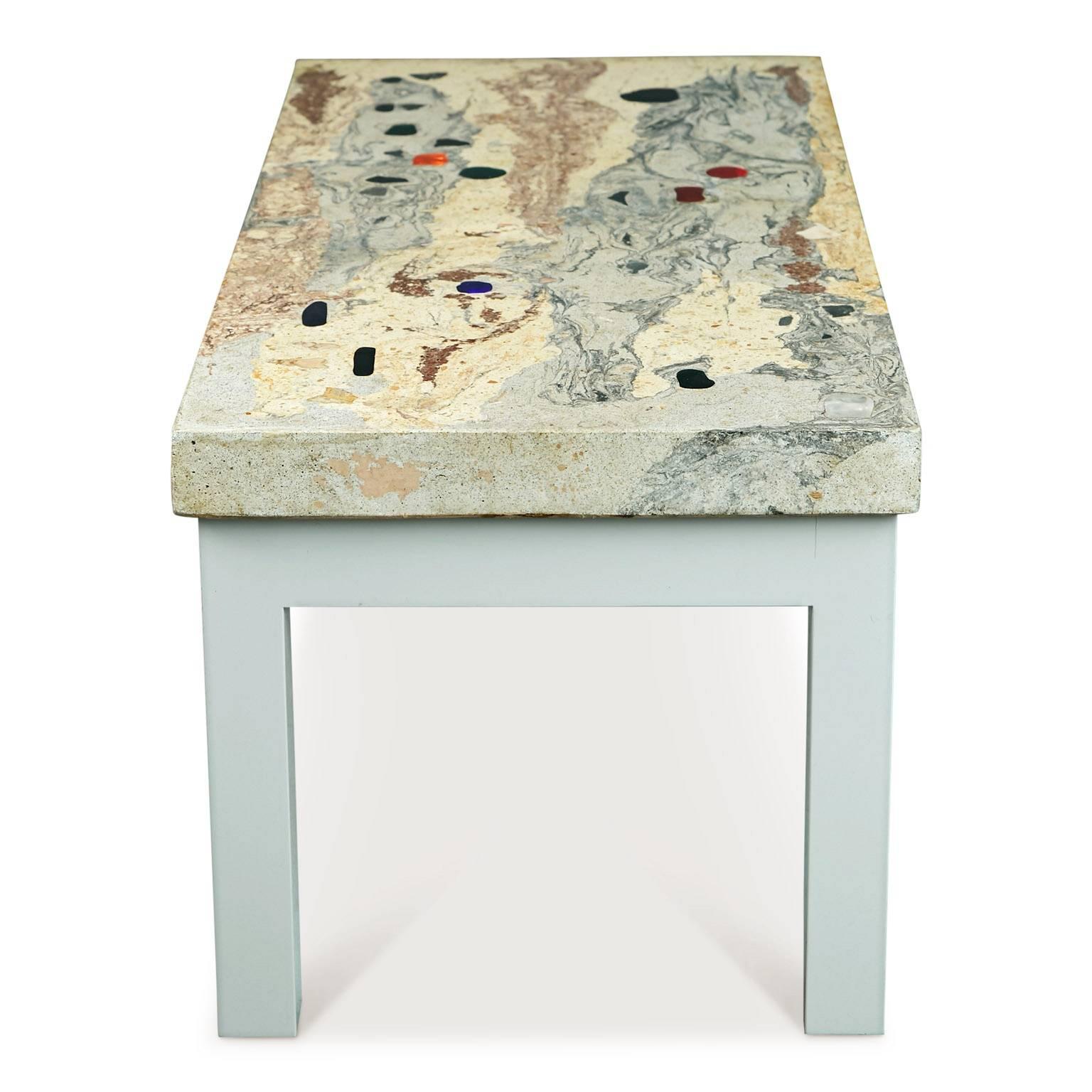 Post Modern Illuminated Rose, Pink and Grey Marbleized Concrete Coffee Table In Good Condition In Los Angeles, CA