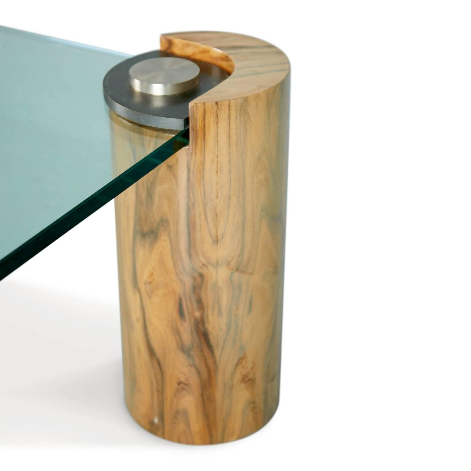 Karl Springer Macassar Wood, Bronze, Chrome and Glass Coffee Table 1