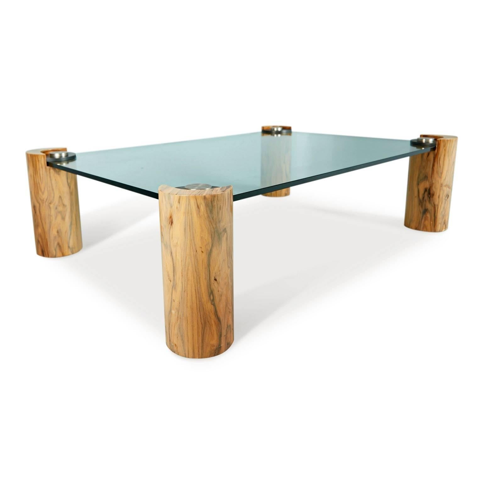 Karl Springer Macassar Wood, Bronze, Chrome and Glass Coffee Table In Excellent Condition In Los Angeles, CA