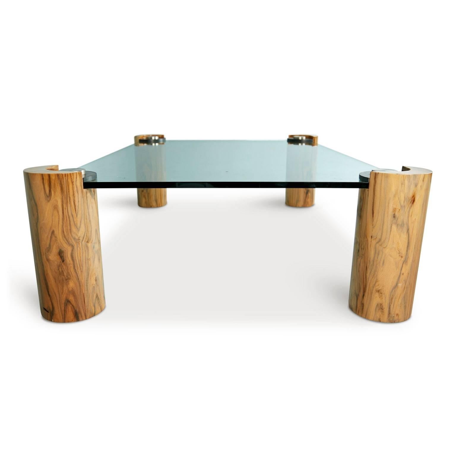 Late 20th Century Karl Springer Macassar Wood, Bronze, Chrome and Glass Coffee Table