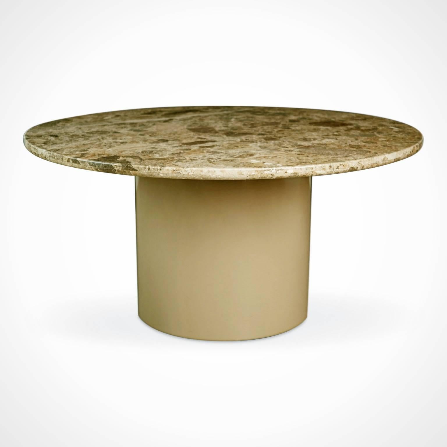 *MOVING SALE, THIS ITEM IS HIGHLY DISCOUNTED FOR A LIMITED TIME*

A grand circular dining table which would make a striking addition to any space. This table features a thick granite top that shows incredibly gorgeous natural variation of color and