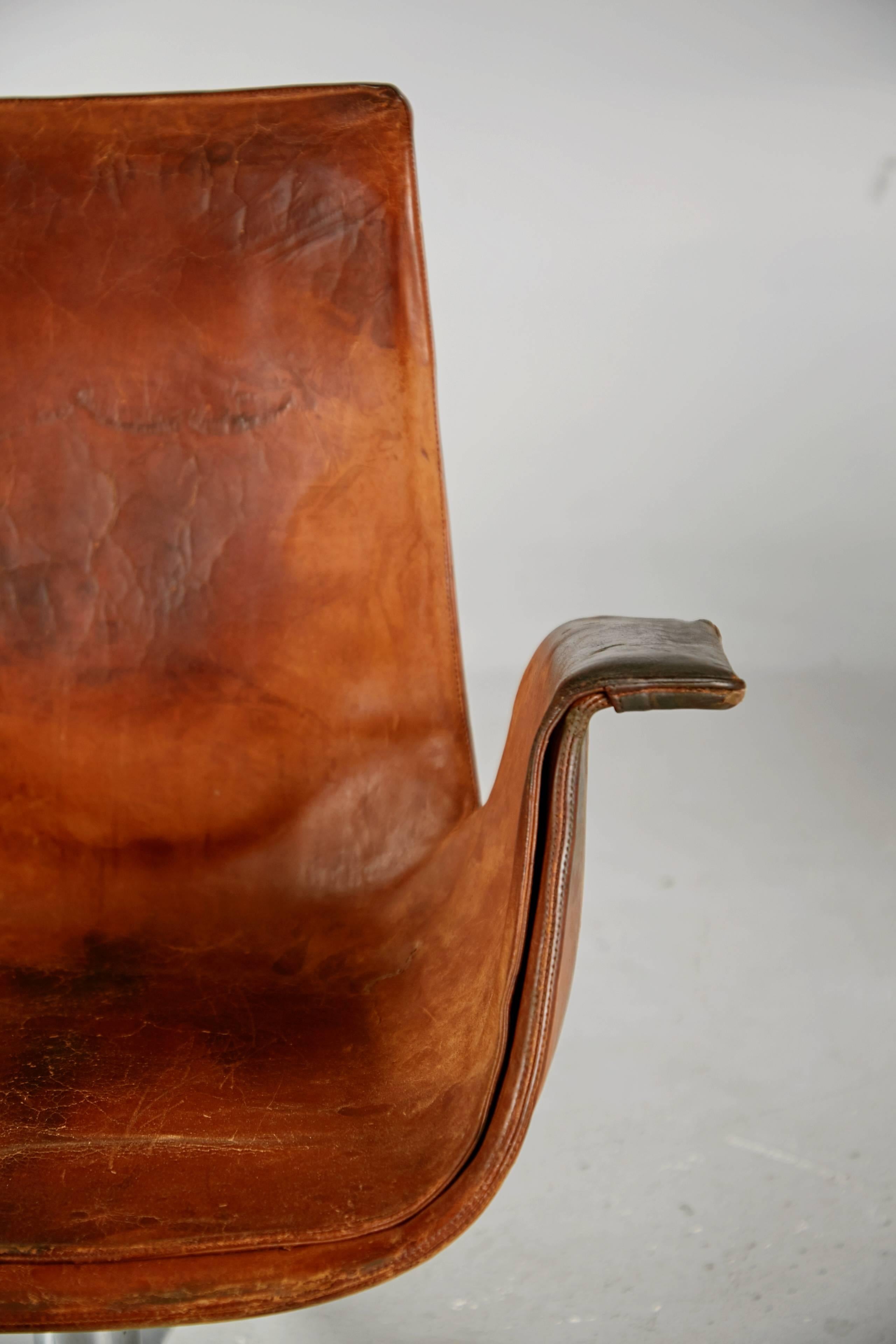 Leather Distressed Bird Chair by Preben Fabricius & Jørgen Kastholm for Alfred Kill