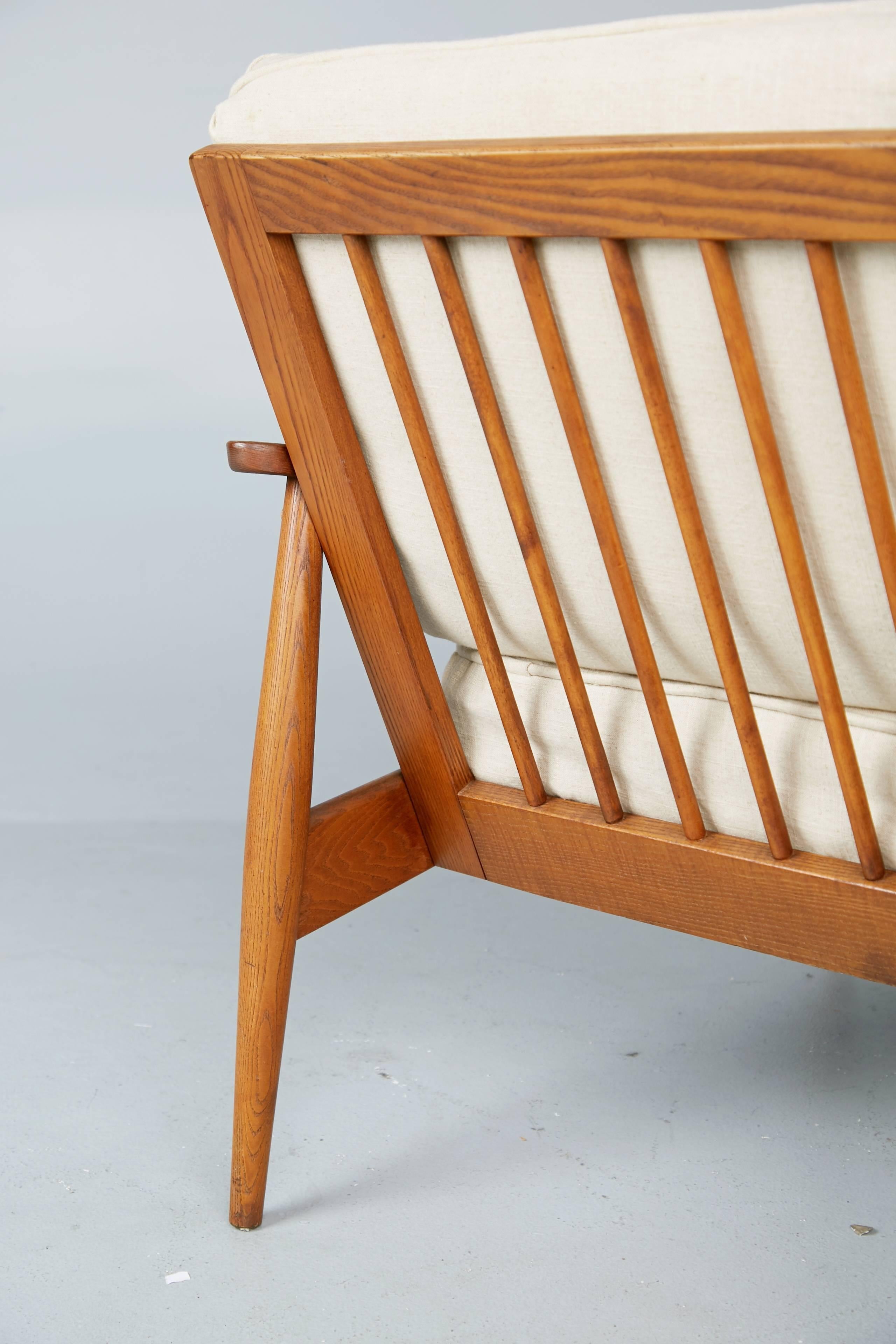 Linen Exotic Wood Grain Mid-Century Modern Lounge ArmChair, circa 1960