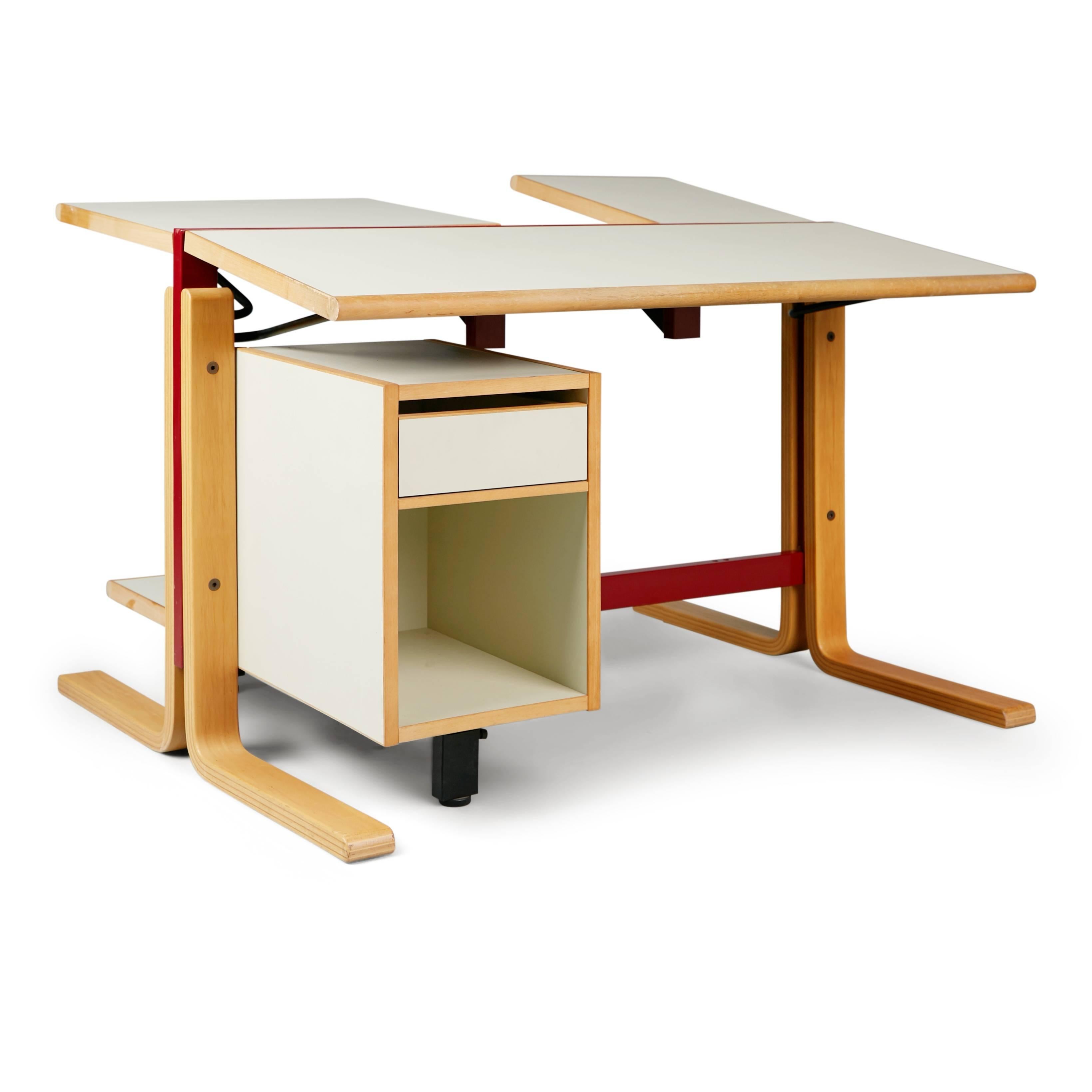 If you've got a penchant for nostalgia this Mactable, circa 1990 will do just the job. Built specifically for the Apple computer this fully adjustable desk was devised to outfit all your Macintosh accompaniments. Both sides of the desk surface can