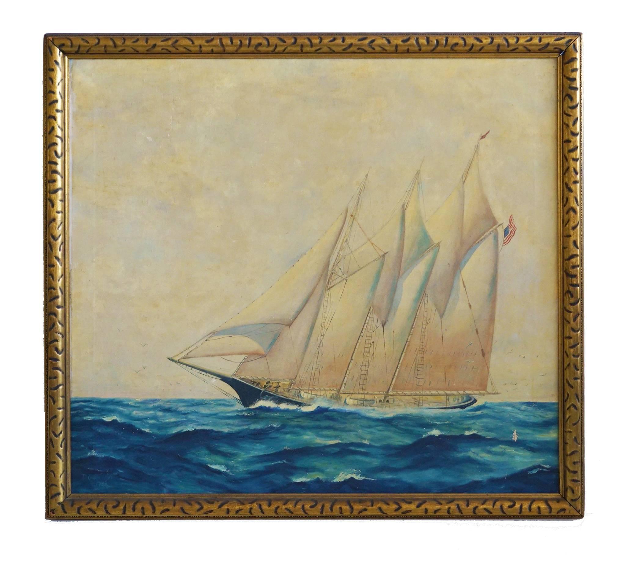 American Schooner Painting, 1932 For Sale 3