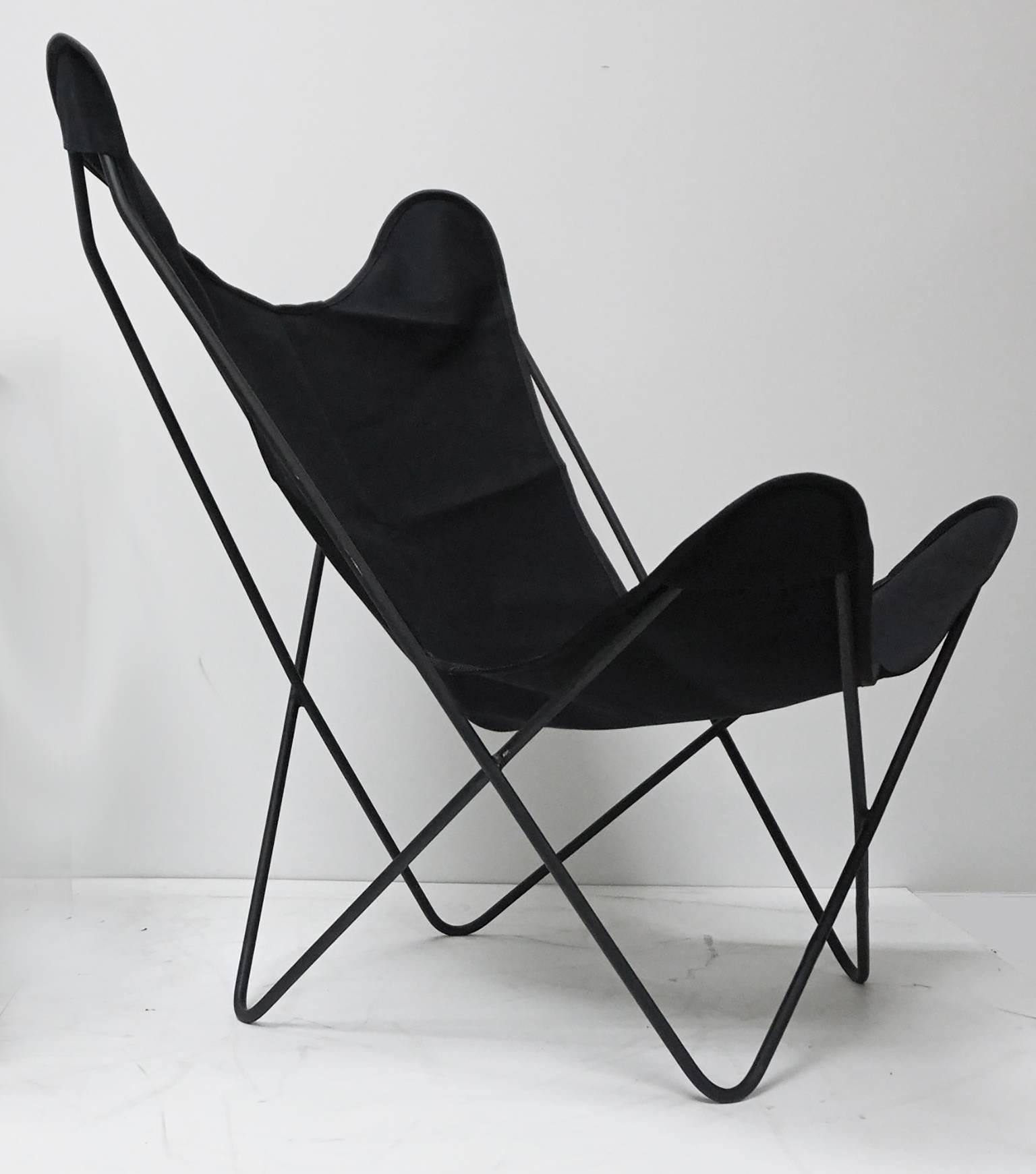 Knoll Hardoy BFK vintage black butterfly chairs. 

New black cotton canvas slings. 

In permanent collection at MOMA, New York.