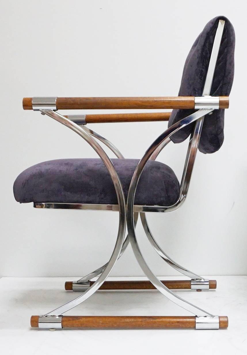 Mid-Century Modern Cleo Baldon Purple Campaign Dining Chairs For Sale