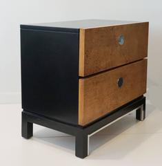 Burl Wood and Black Lacquer Chest or Nightstand