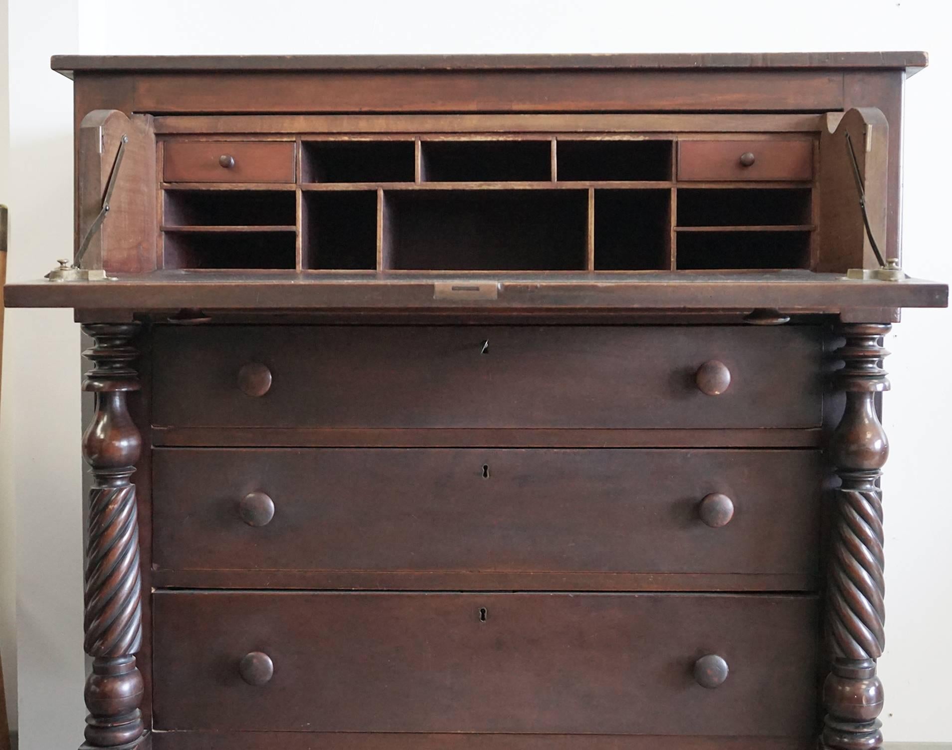 English Antique 1800s Butler Chest with Desk Drawer For Sale