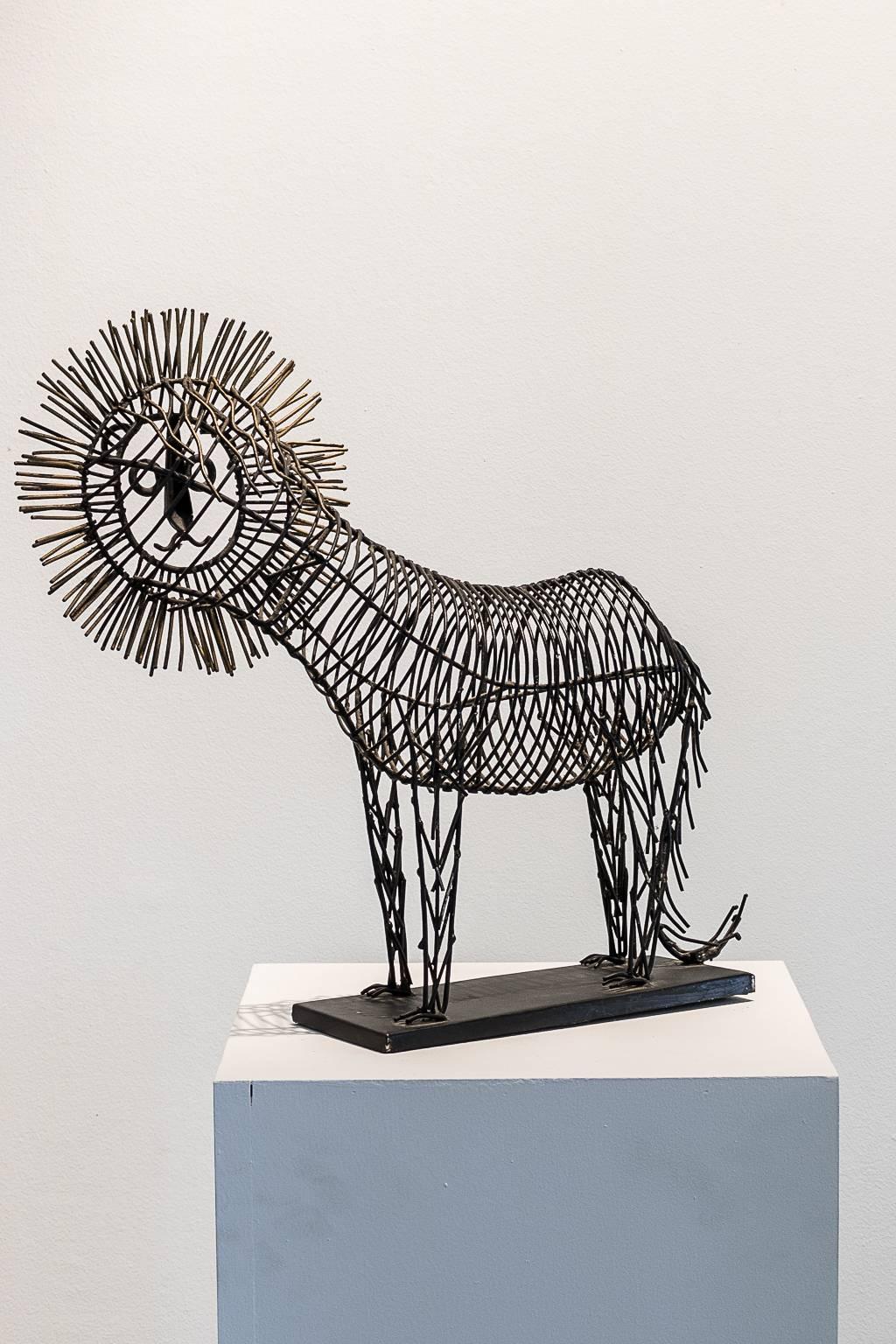 Mid-Century Modern Wire Lion Sculpture