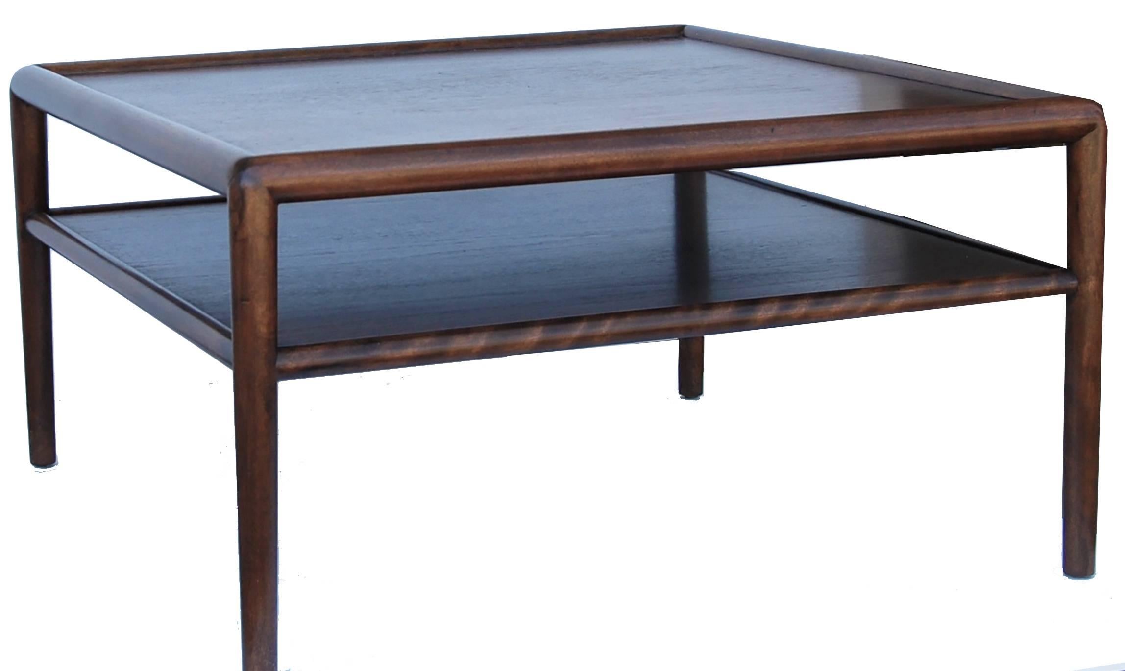 Dark walnut two-tiered coffee or side table marked Widdicomb, designed by 
T. H. Robsjohn-Gibbings.