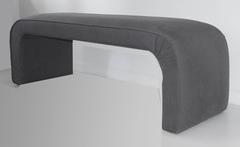 Ralph Lauren Grey Linen Fabric Upholstered Waterfall Bench