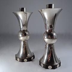 William Spratling Candlesticks with Dots and Ebony Wood Base
