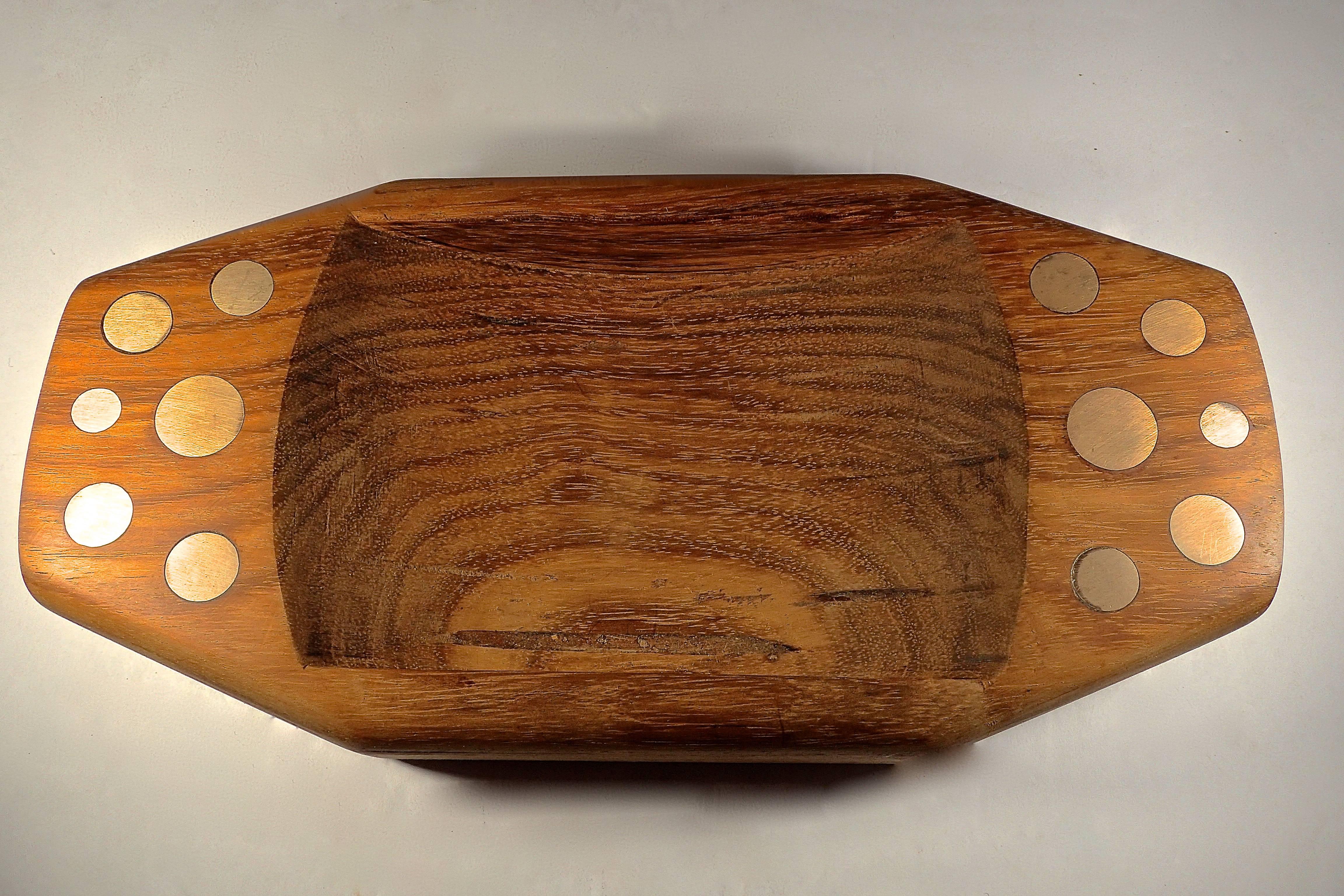 Mid-Century Modern William Spratling Wooden Bowl with Silver Inlay For Sale