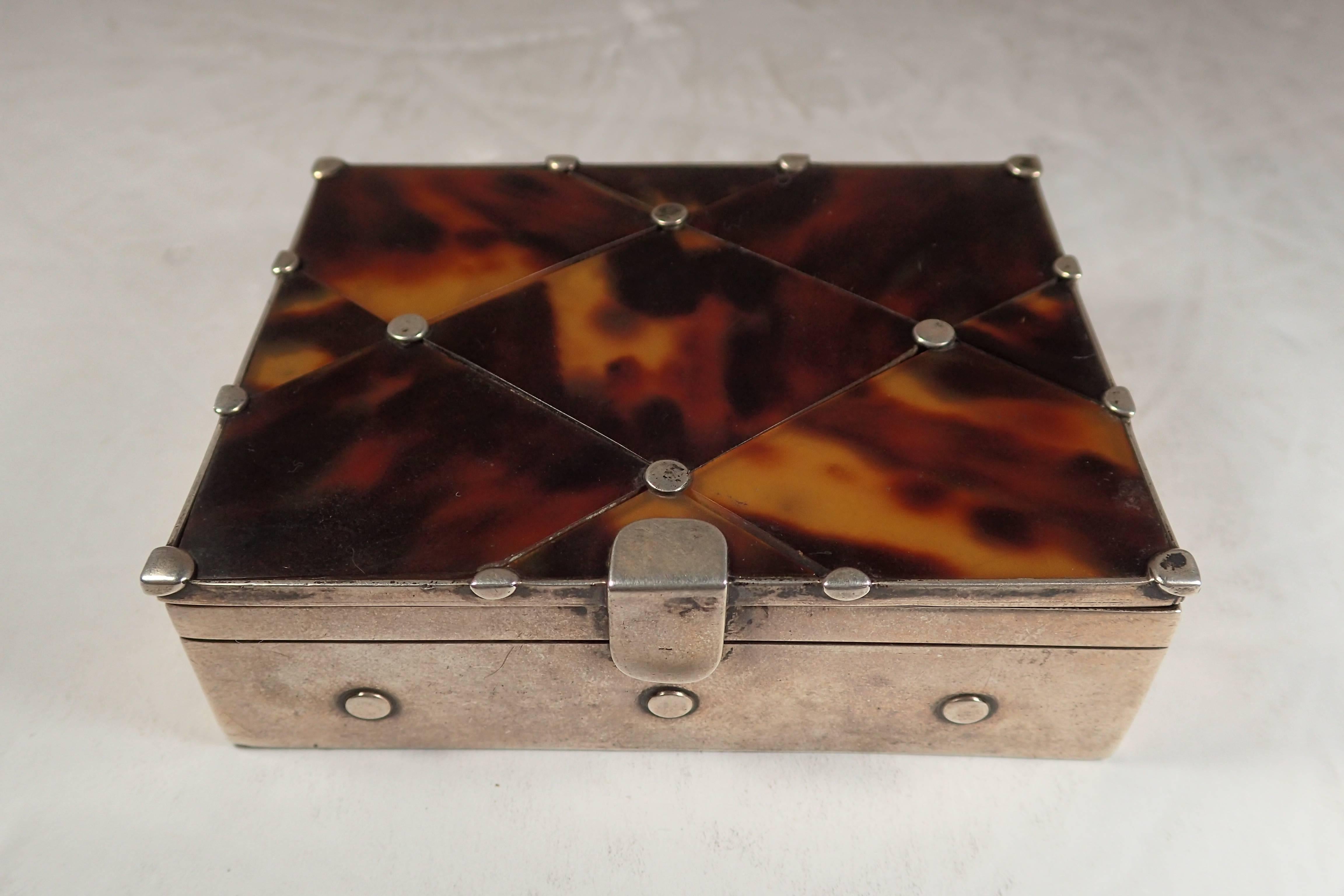 Sterling Silver William Spratling Diamond Pattern Tortoise Shell Box of Two For Sale
