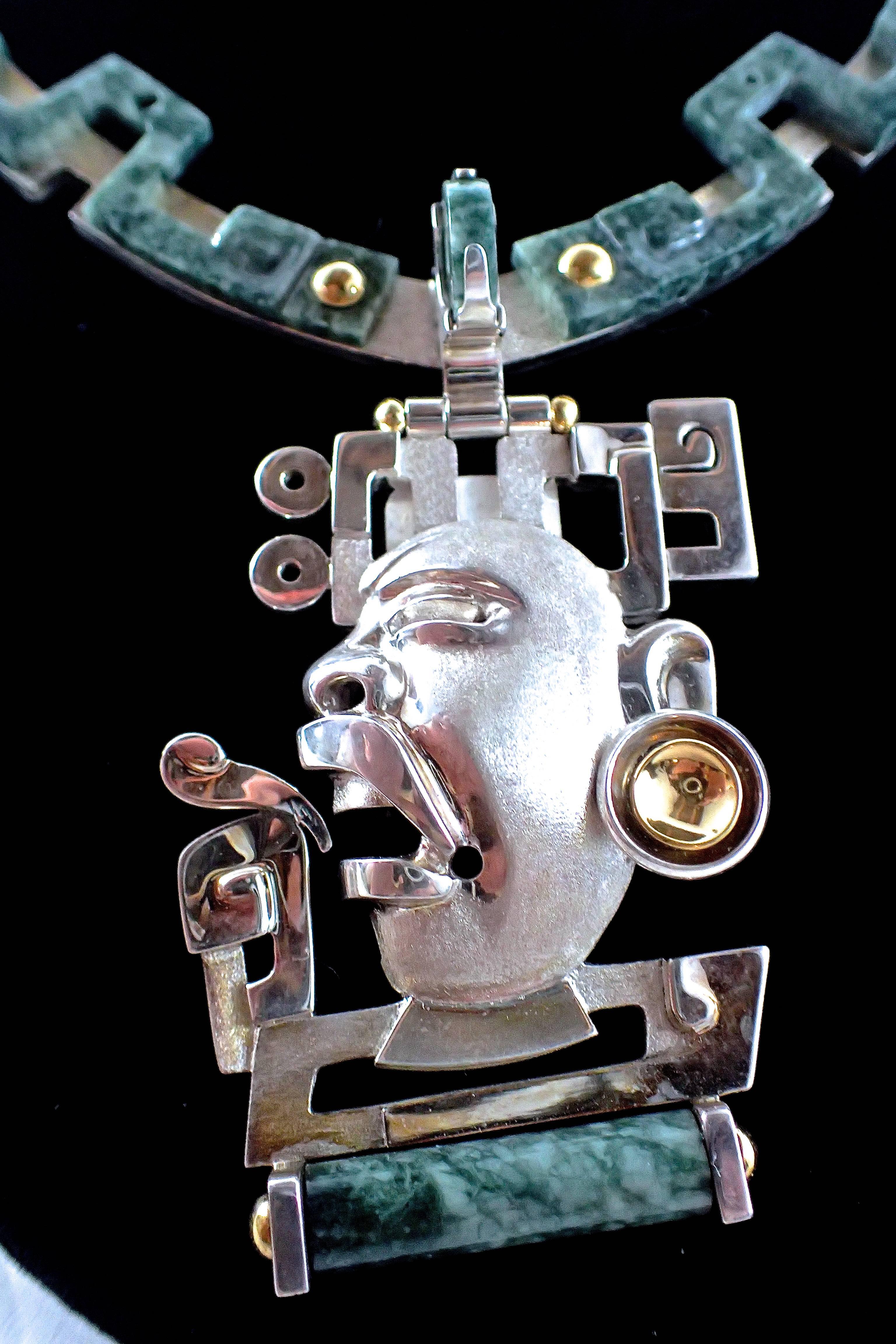 Modern Olmec Face Necklace by Sergio Gomez For Sale