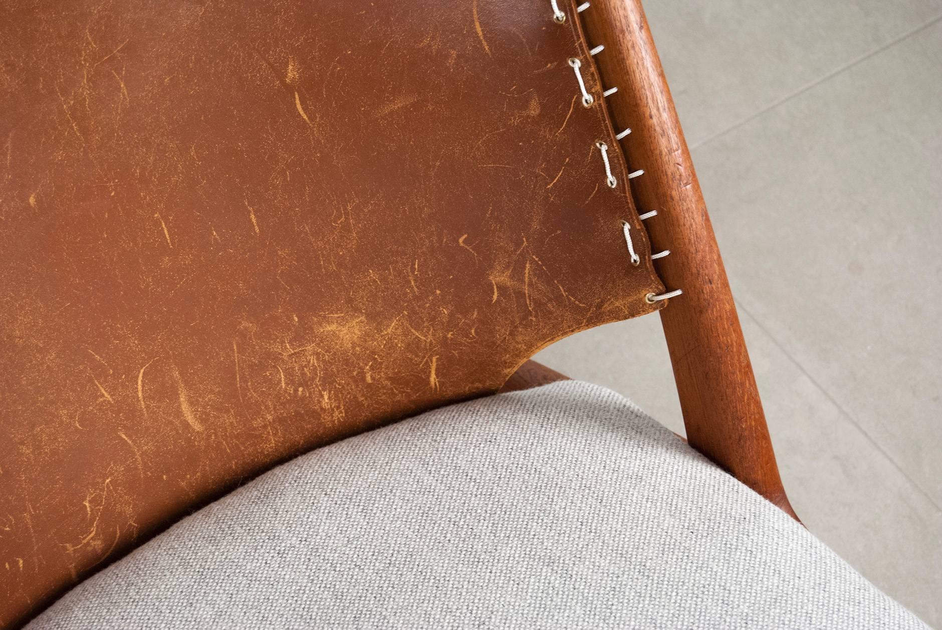 Fabric Fredrik Kayser Norwegian 'Cross' Teak Lounge Chair, 1950s