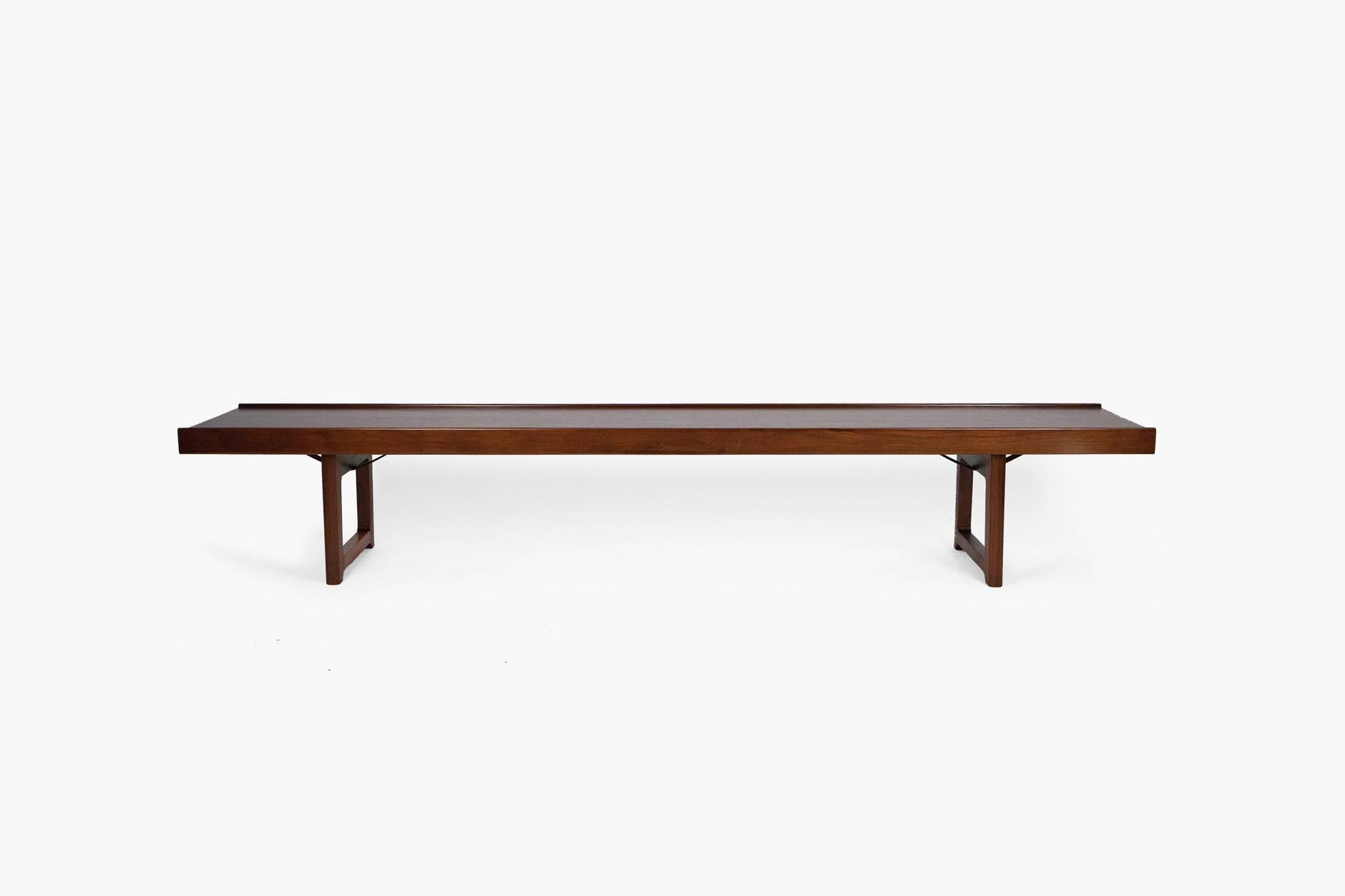 Multipurpose Krobo bench/table, circa 1960. Produced by Bruksbo, Norway. Constructed from European walnut. 

Measure: W 200cm/D 37cm/H 33cm.