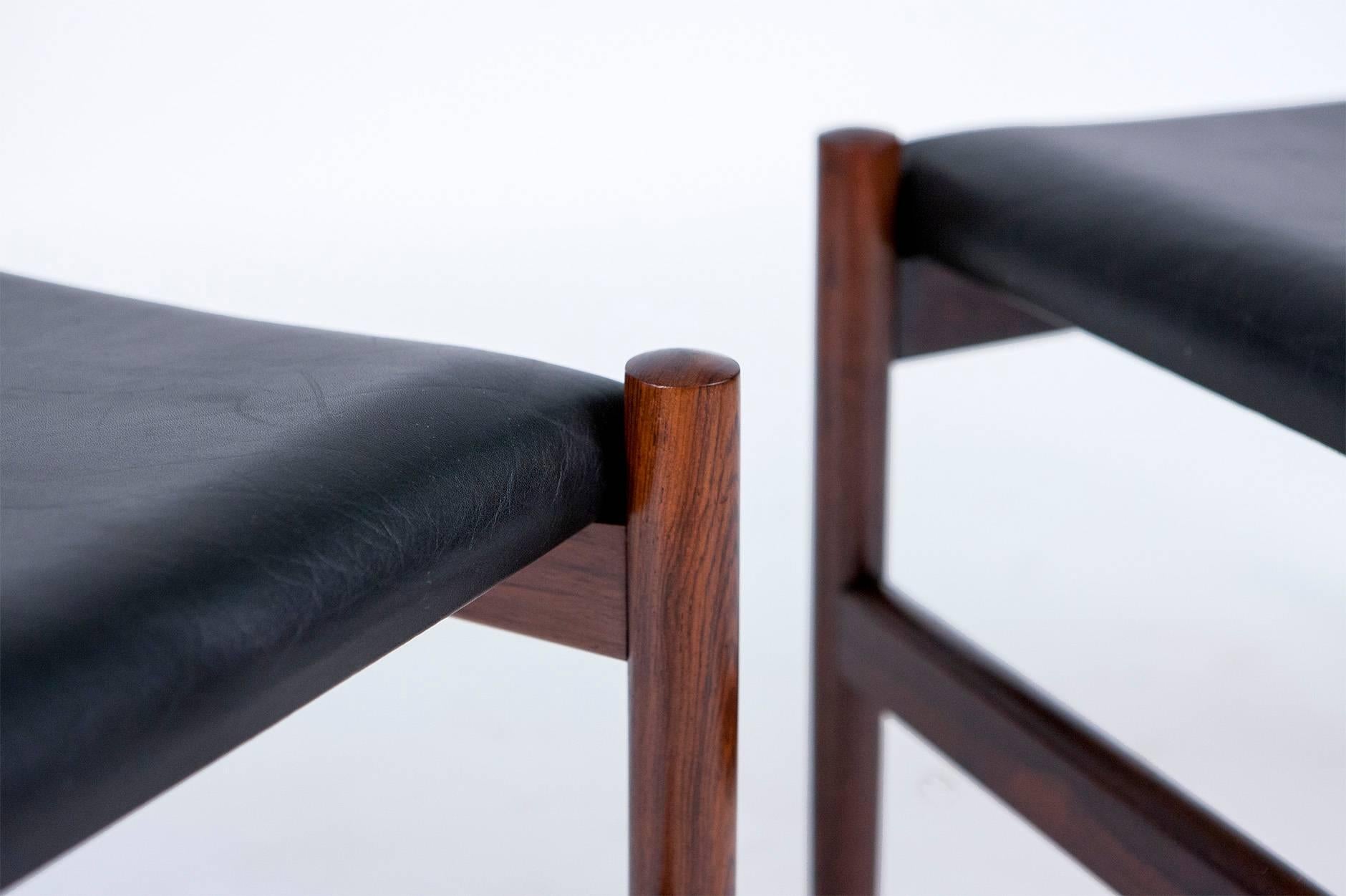 Danish Rosewood and Leather Stools In Excellent Condition In London, GB