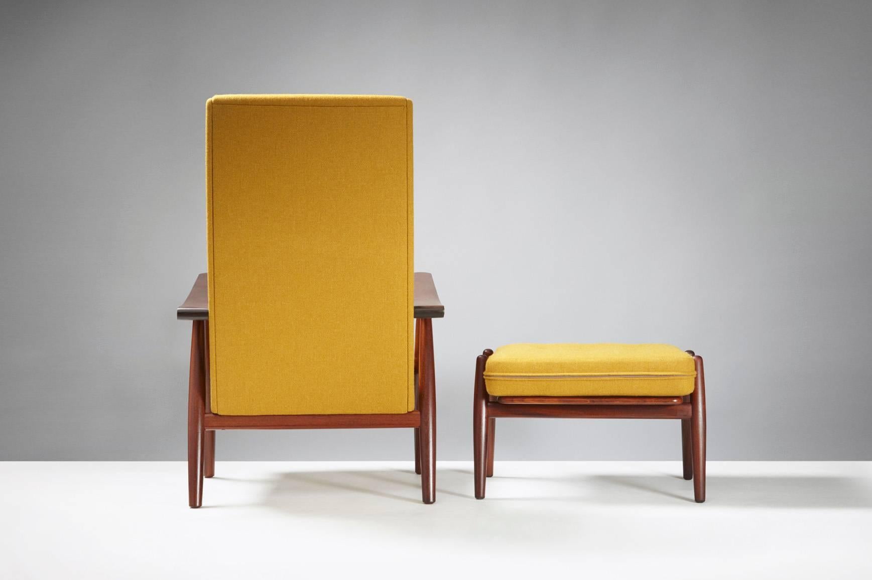 Scandinavian Modern Hans Wegner GE-260 Teak Chair and GE-240 Ottoman