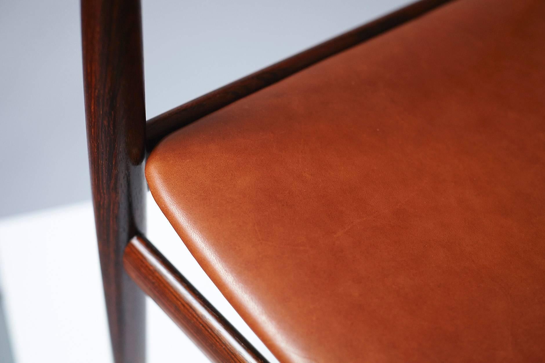 Leather Johannes Norgaard Pair of Rosewood Armchairs, circa 1960