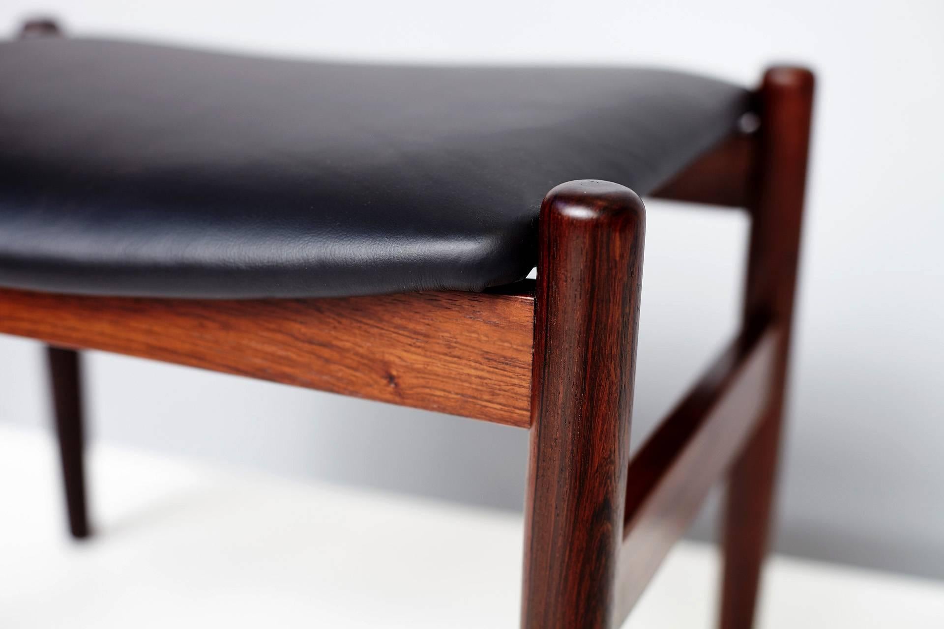 Mid-20th Century Rosewood and Leather Stools by Unknown Danish Designer, 1960s