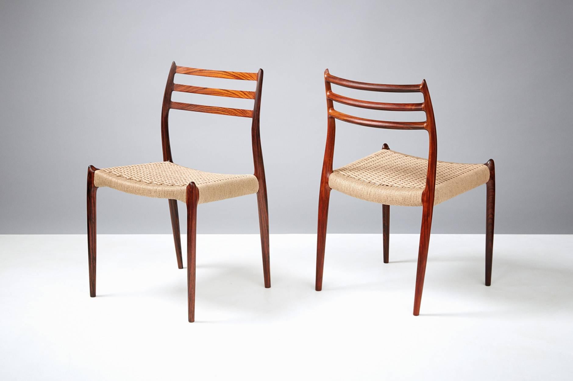 Scandinavian Modern Niels Møller Model 78 Rosewood Papercord Chairs For Sale