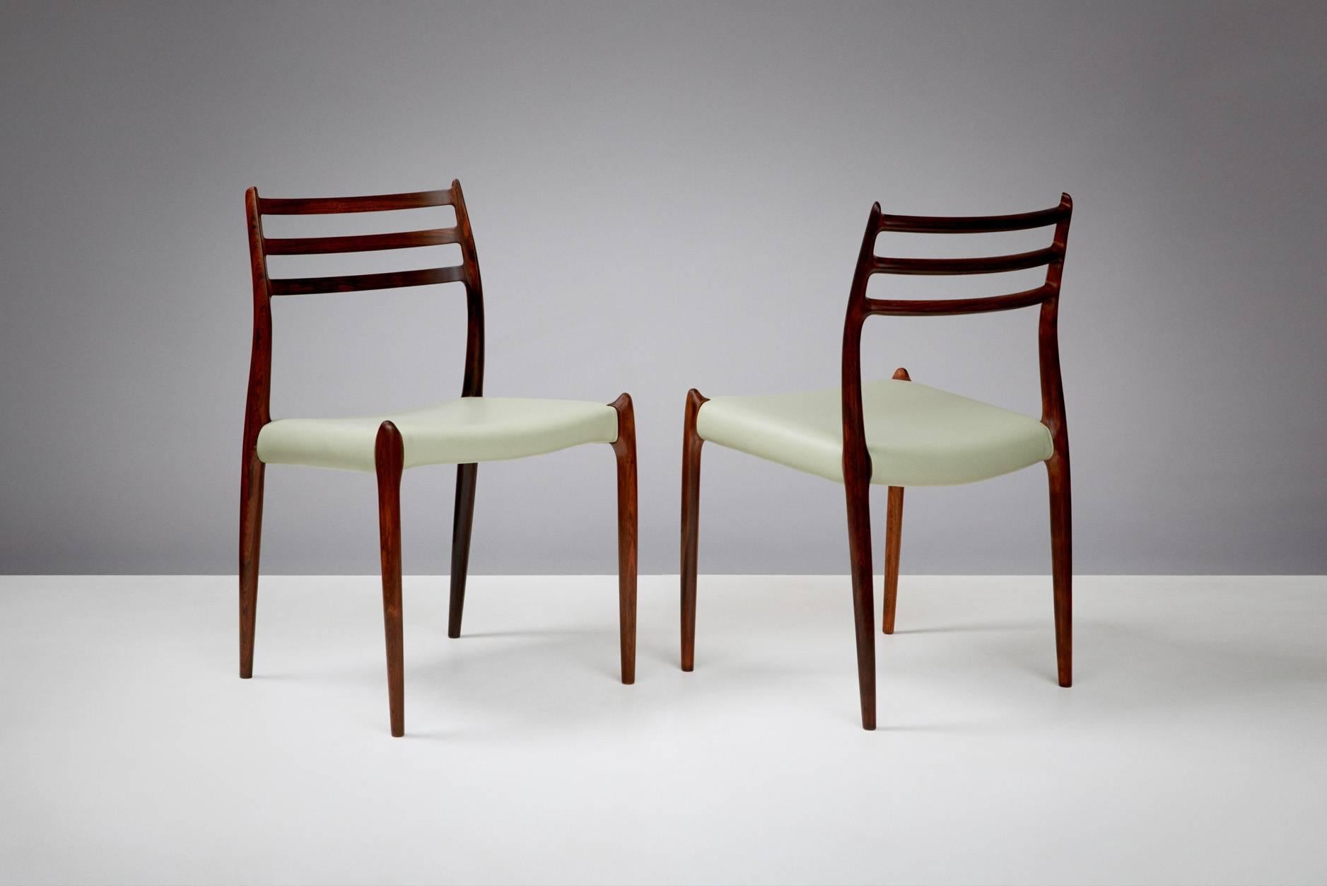 Niels O. Møller

Model 78 dining chairs, 1962.

Set of 10 restored, first production iconic model 78 dining chairs.

  

 