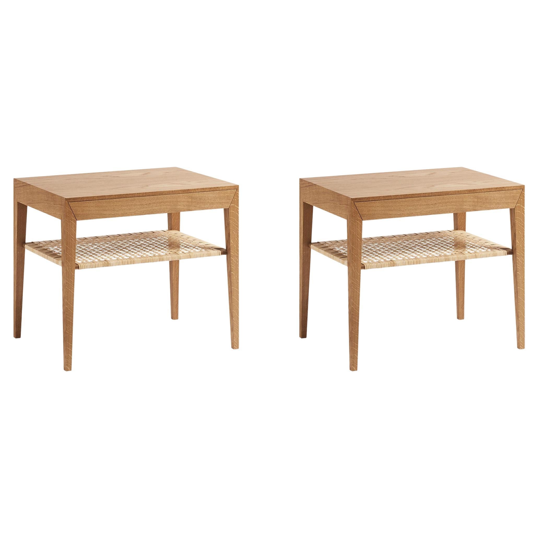 Severin Hansen Model 35 Oak Nightstands with Cane Shelf - New Edition
