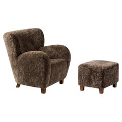 Custom Made Karu Sheepskin Lounge Chair with Matching Ottoman