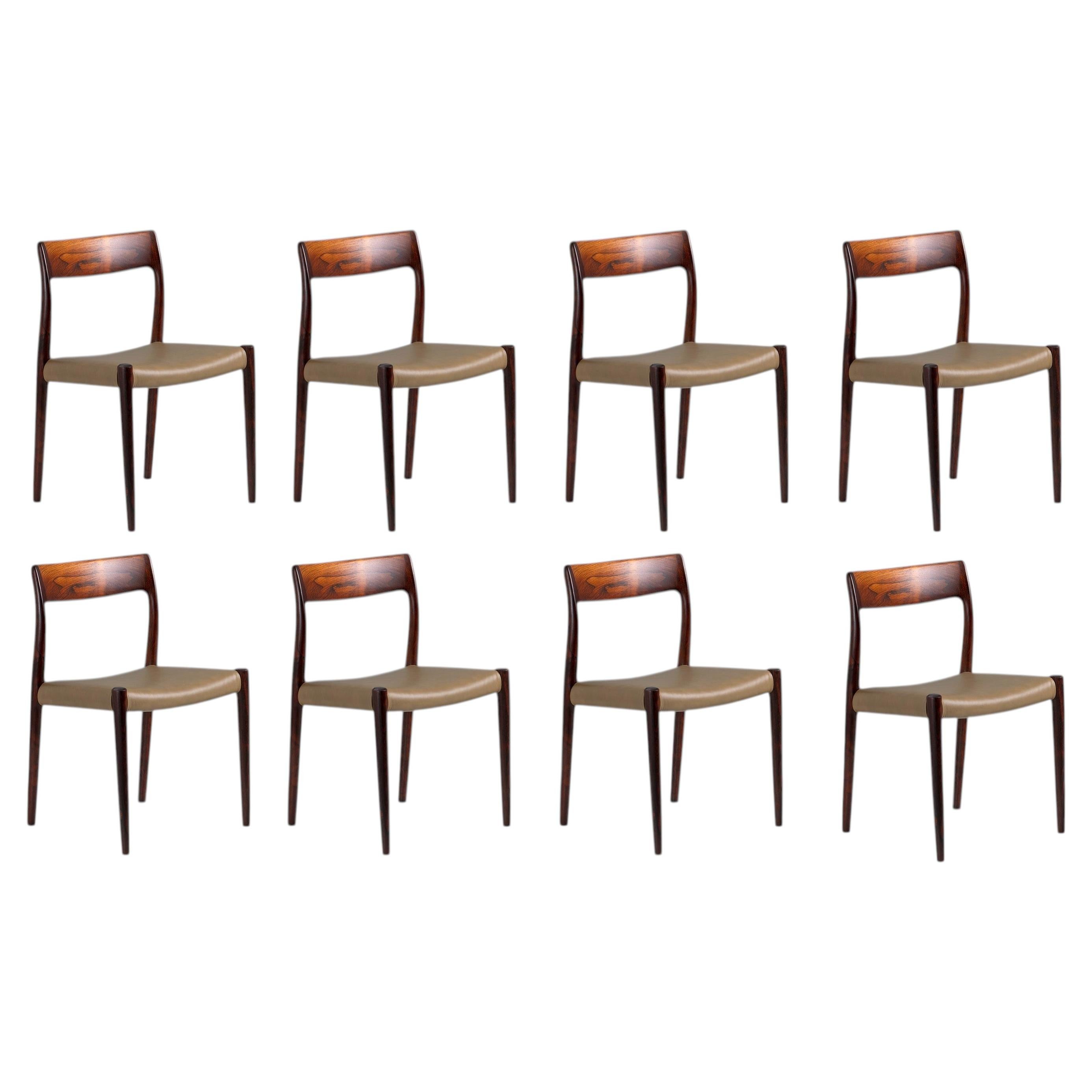 Set of 8 Niels Møller Model 77 Dining Chairs, 1959