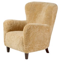 Danish Cabinetmaker Honey Sheepskin Lounge Chair, c1940s