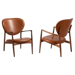 Pair of Nils & Eva Koppel Medallion Chairs in Walnut and Leather 1952