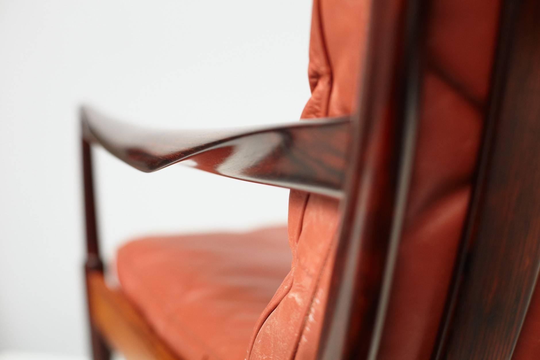 Leather Ib Kofod-Larsen 'Samso' Rosewood Lounge Chair, circa 1960s