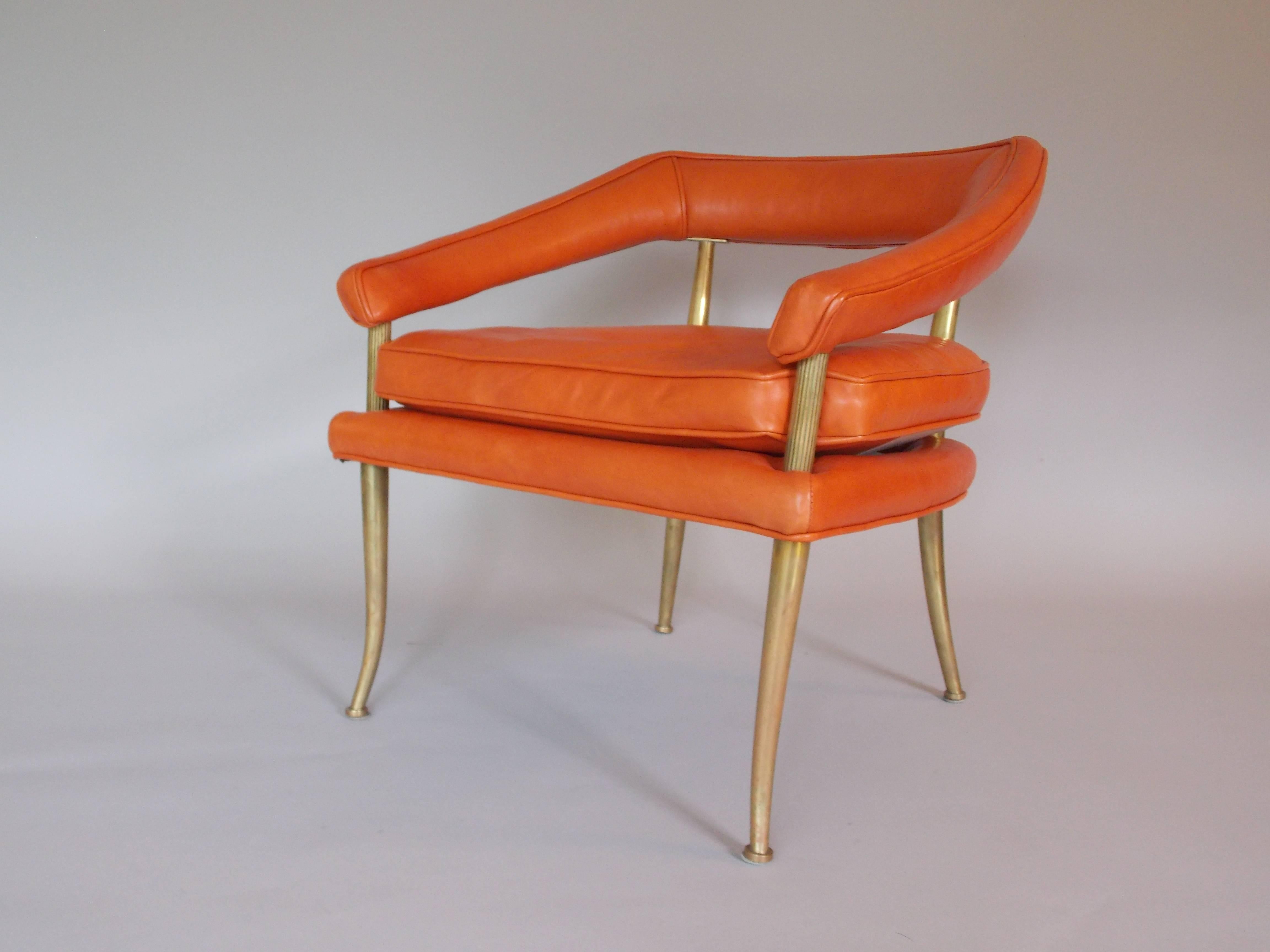 A unique and rare chair, probably a custom design.
From the estate of Tony Martin and Cyd Charisse, Hollywood California.
This chair was acquired a couple of years ago by an elderly gentleman who was part of a long-time group of back-up singers for