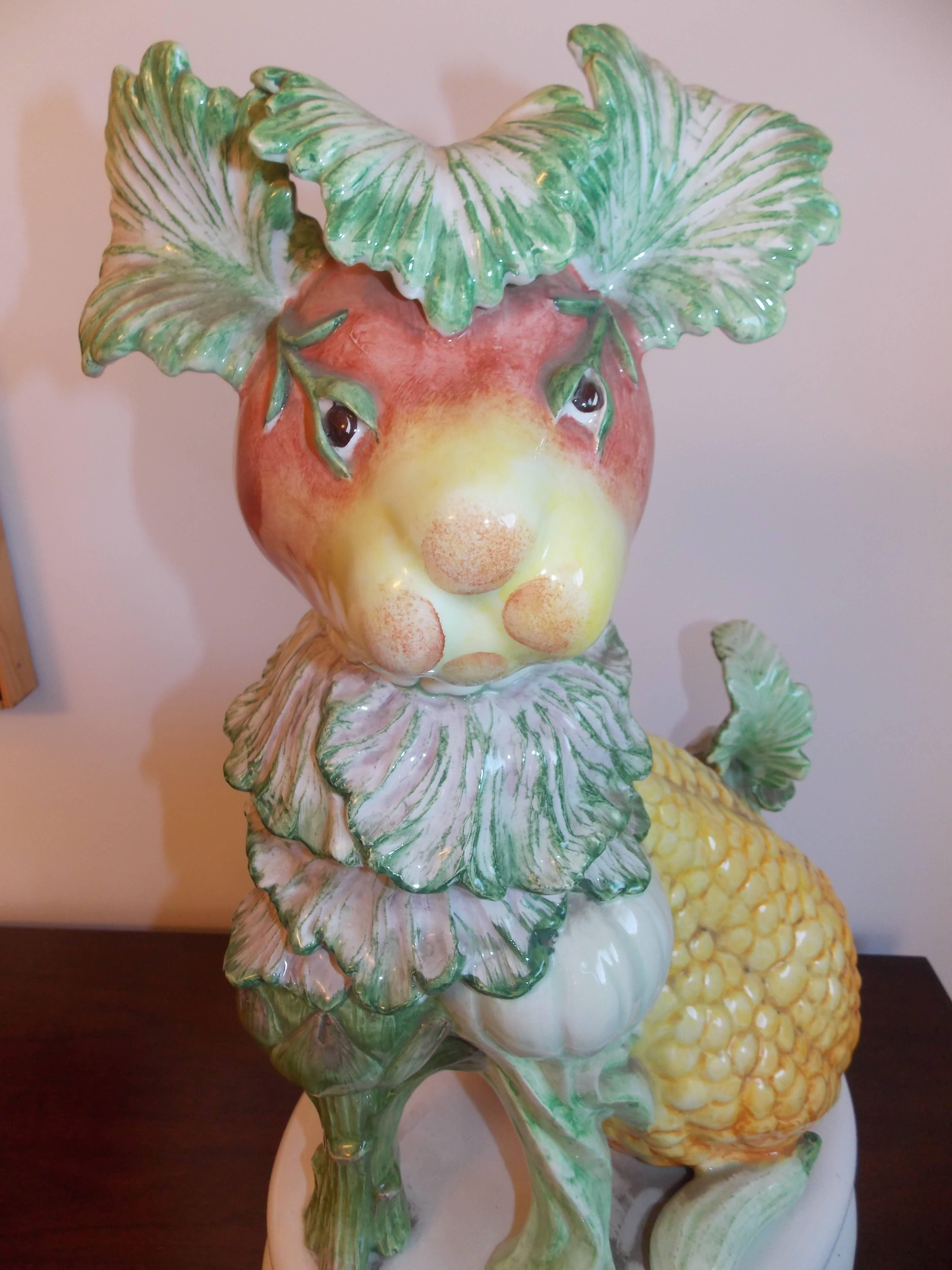 A fun piece of decorative art.
Reminiscent of Giuseppe Arcimboldo's paintings of portraits in fruit and vegetables.
Made of hand-painted ceramic.
No chips or cracks.