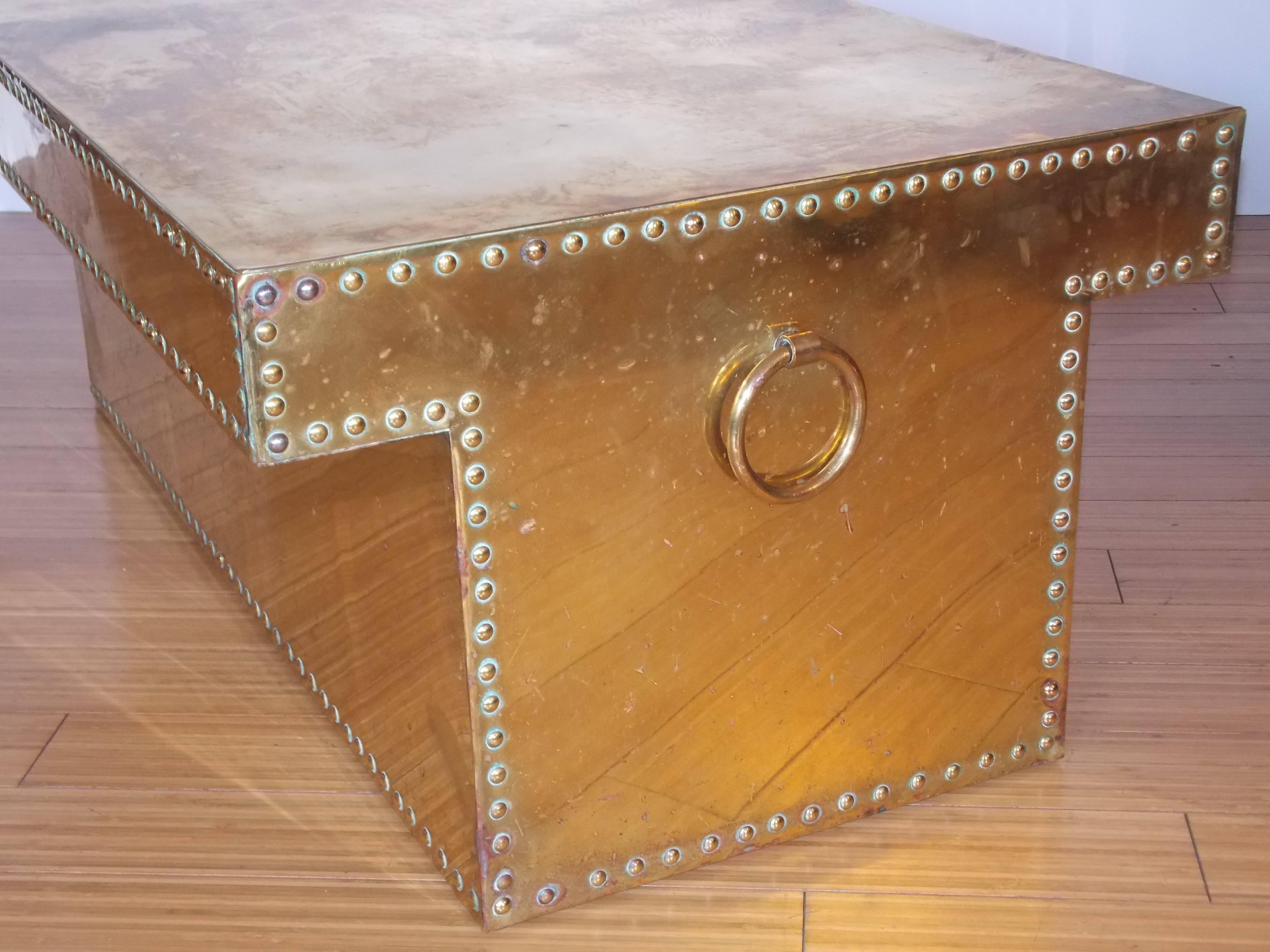 Mid-20th Century Sarreid Ltd Brass Studded T Shape Coffee Table