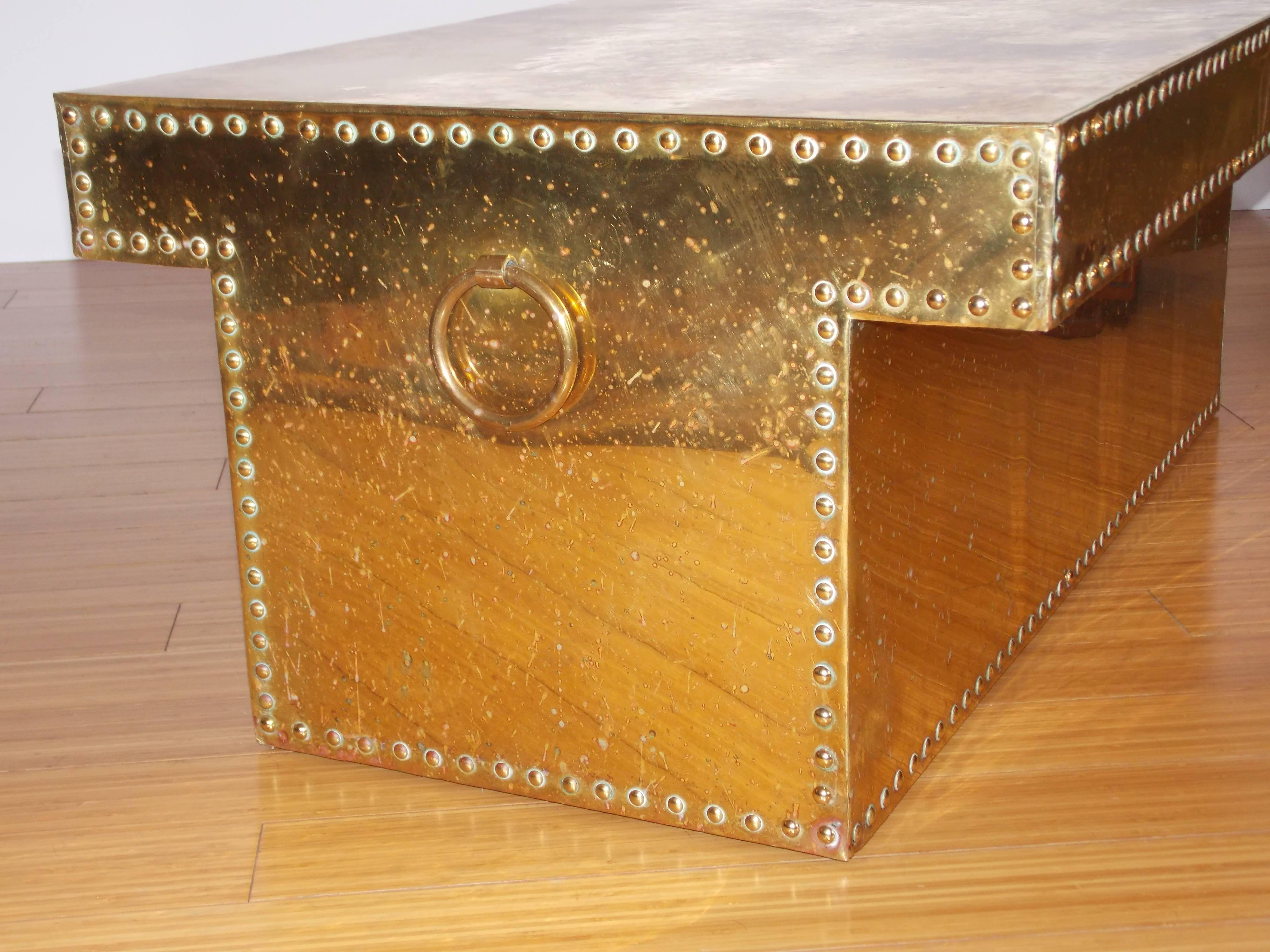 Sarreid Ltd Brass Studded T Shape Coffee Table 3