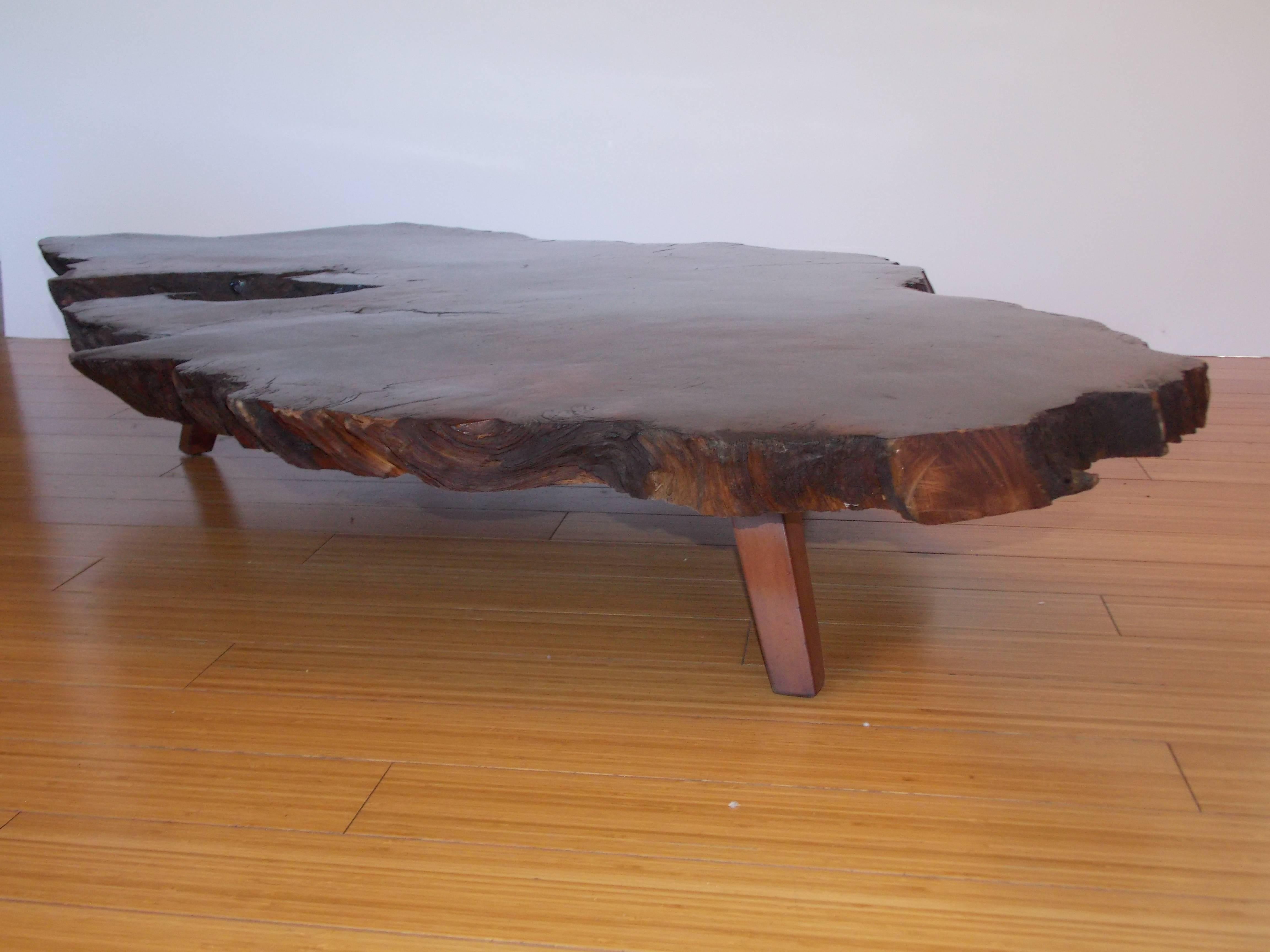 Vintage Live Edge Organic Wood Top Coffee Table In Good Condition In Los Angeles, CA