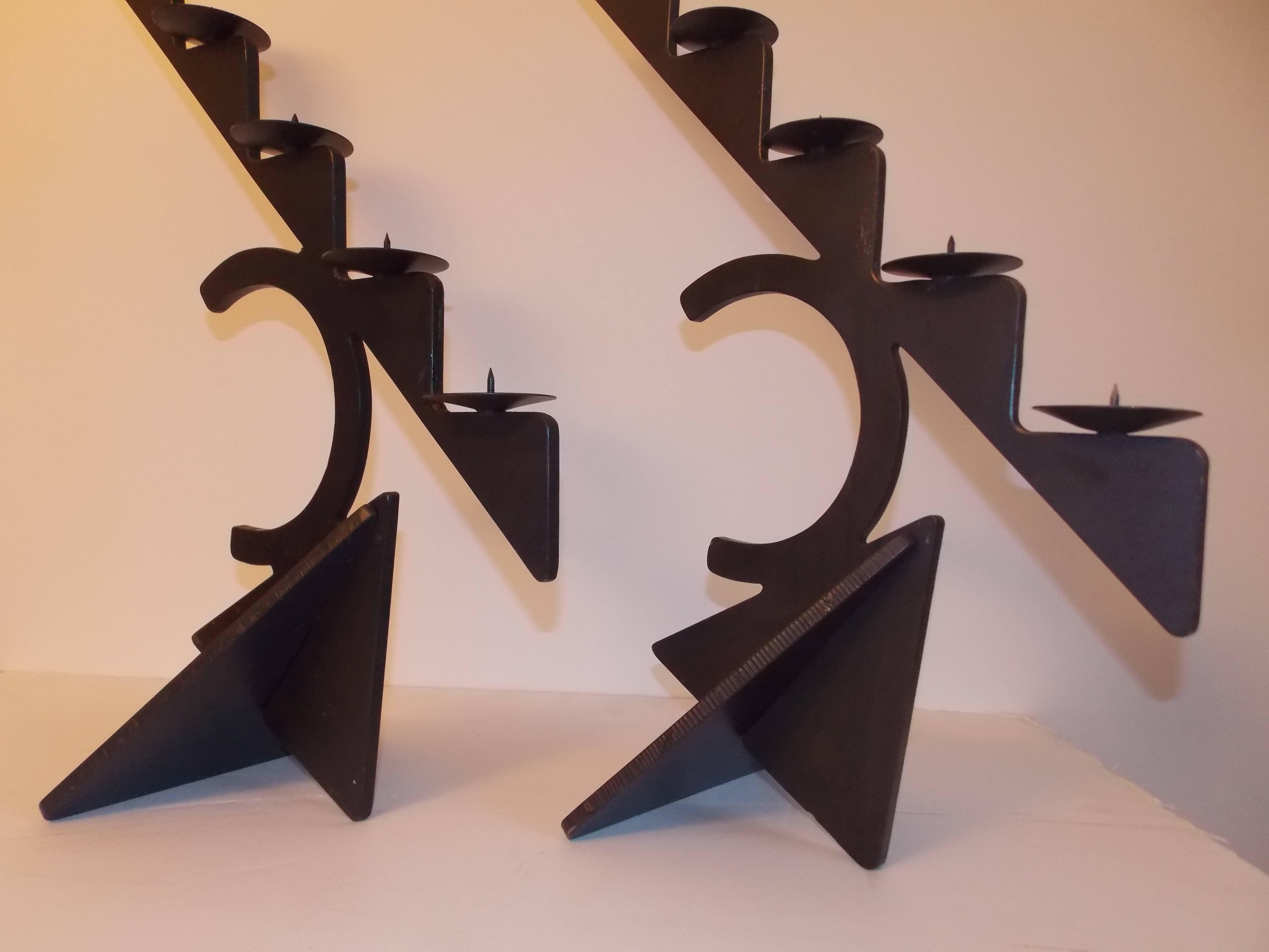 1947-2013.
A fun pair of postmodern designs.
Made of hand-forged steel.
These are great to display on a large dining table indoors or out.
They're in great vintage condition.
Both are stamped with the name.