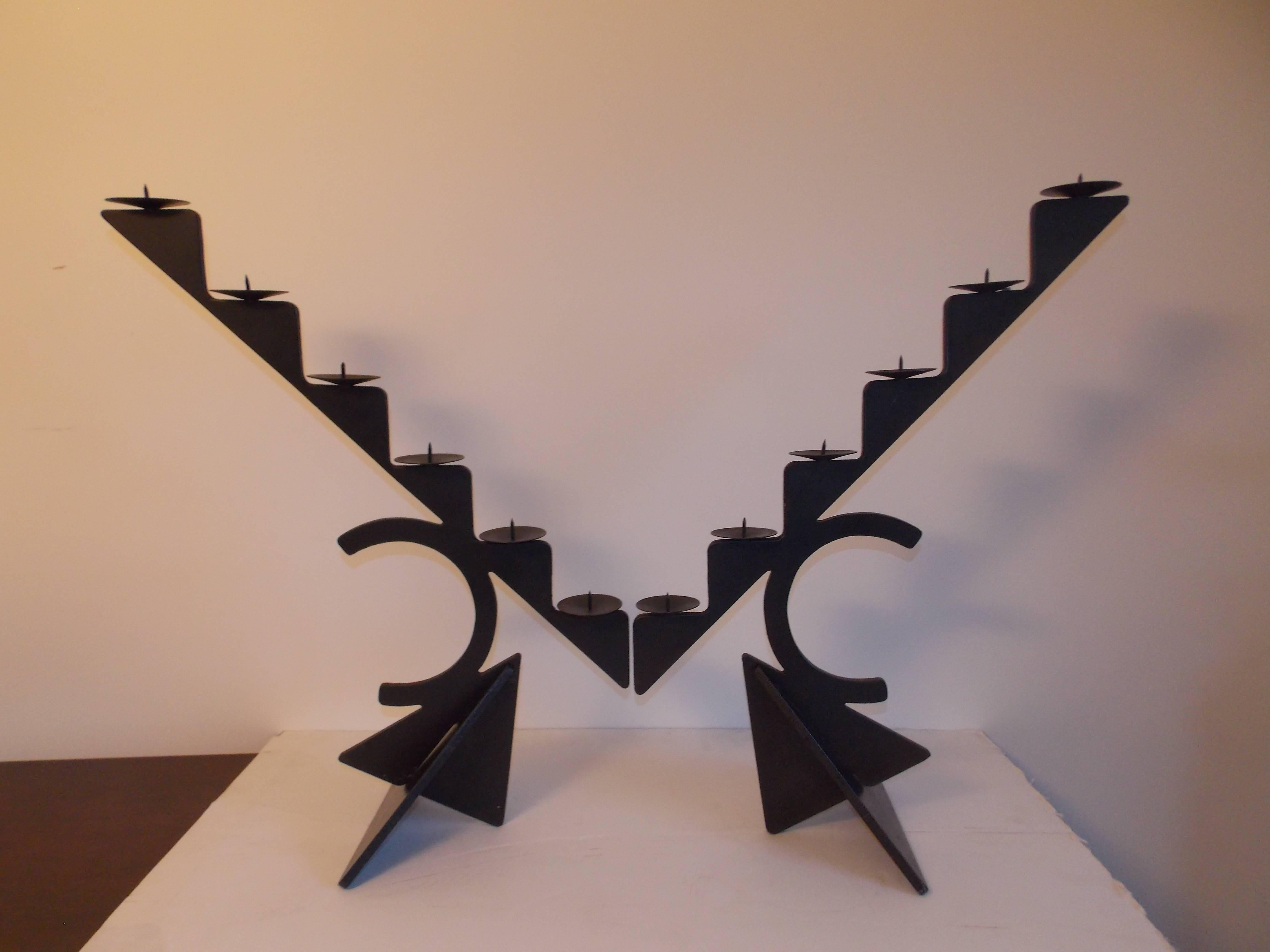 Contemporary Grand Pair of Pucci De Rossi Iron Candelabra Sculptures, 1987