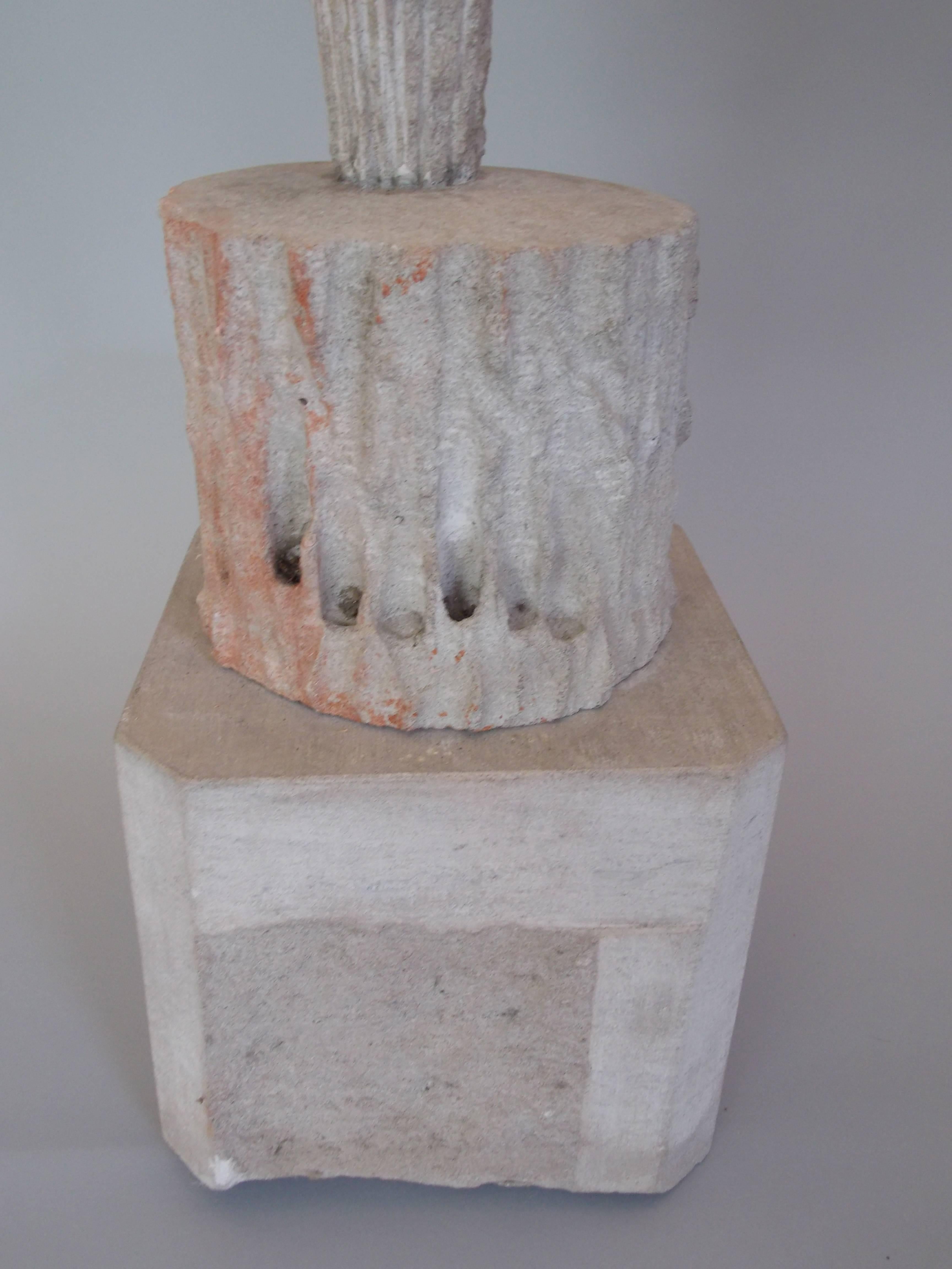 Tall Carved Stone Sculpture with Incised Signature In Excellent Condition In Los Angeles, CA
