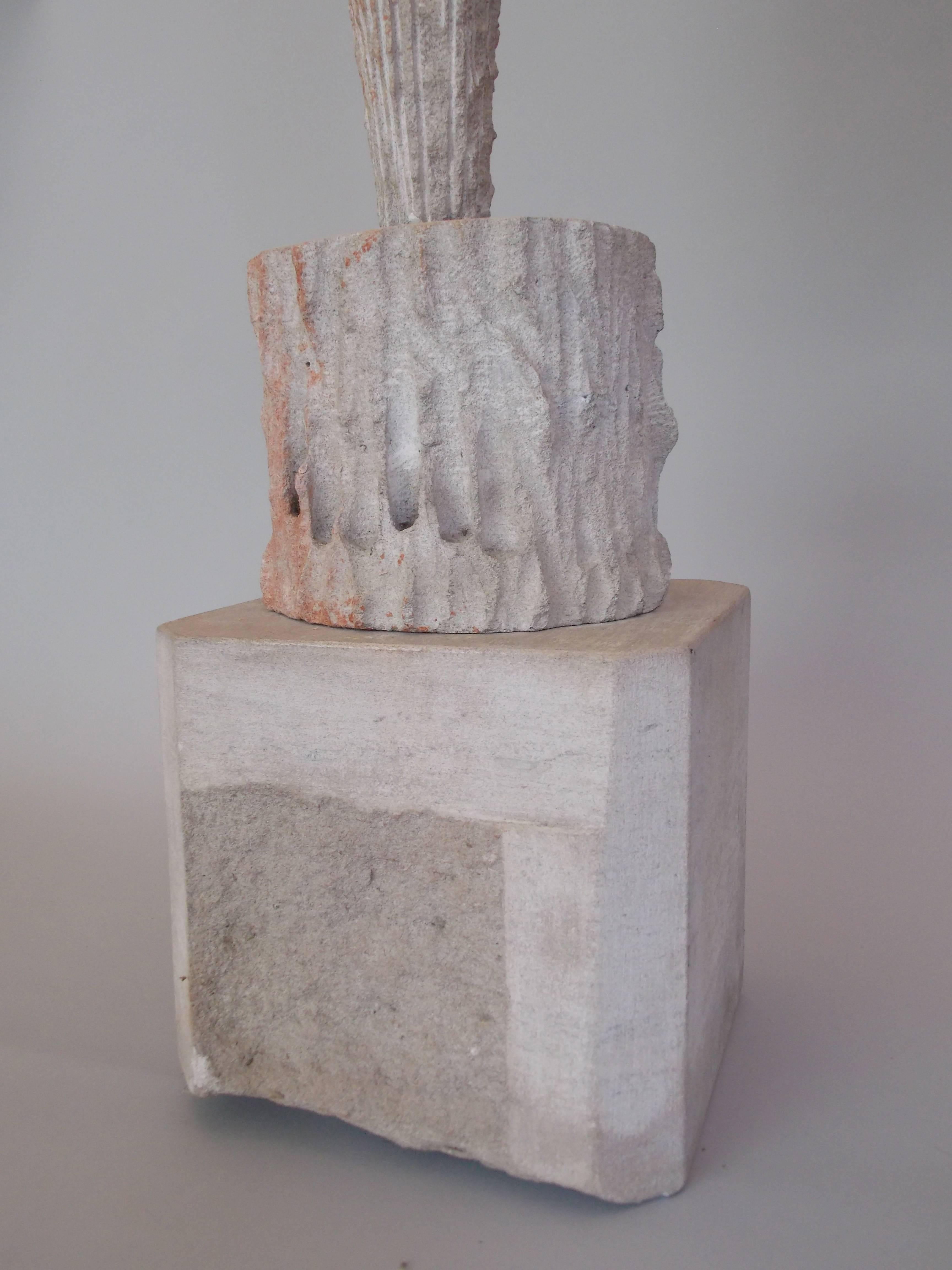 20th Century Tall Carved Stone Sculpture with Incised Signature