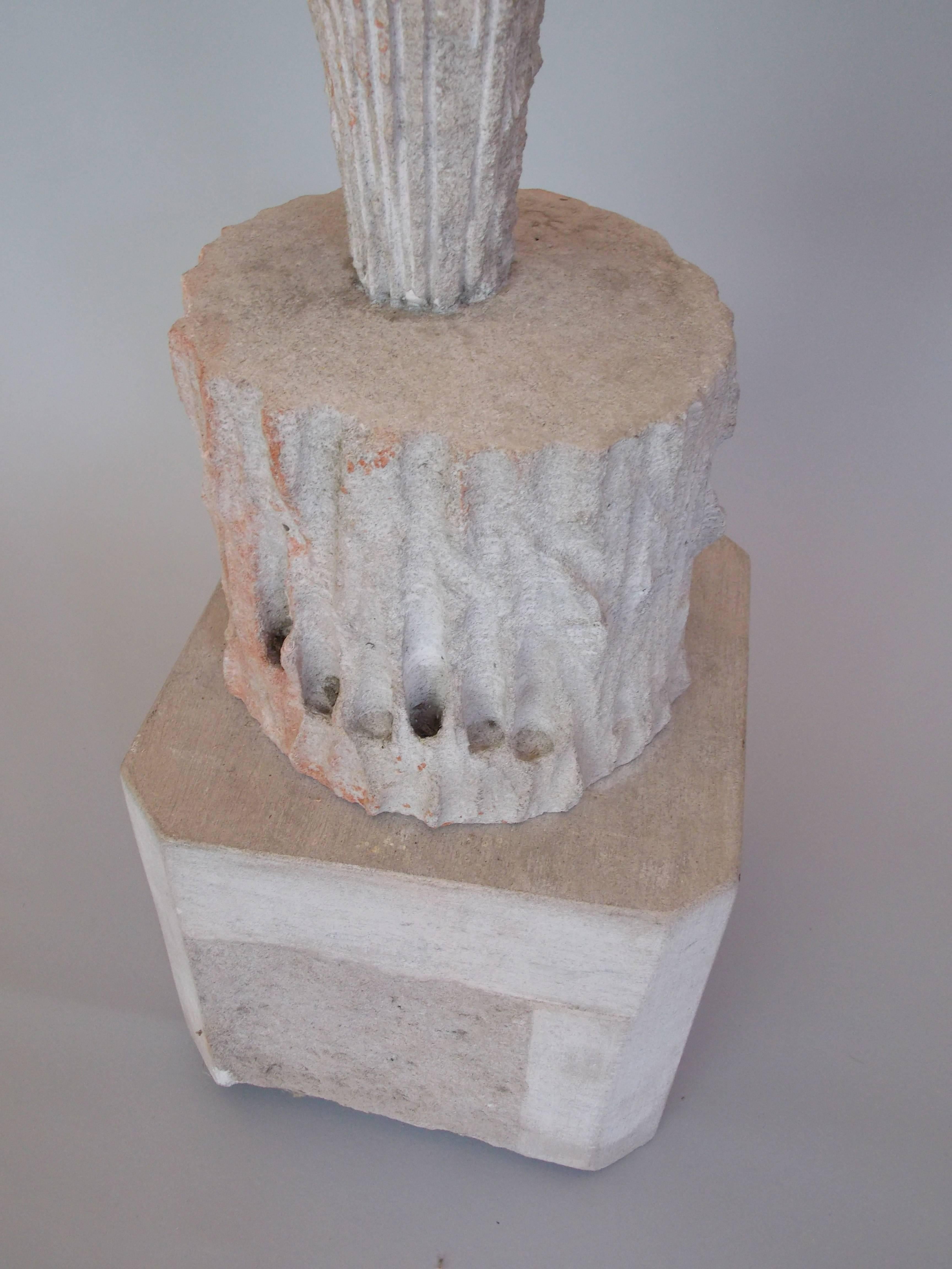 Tall Carved Stone Sculpture with Incised Signature 1