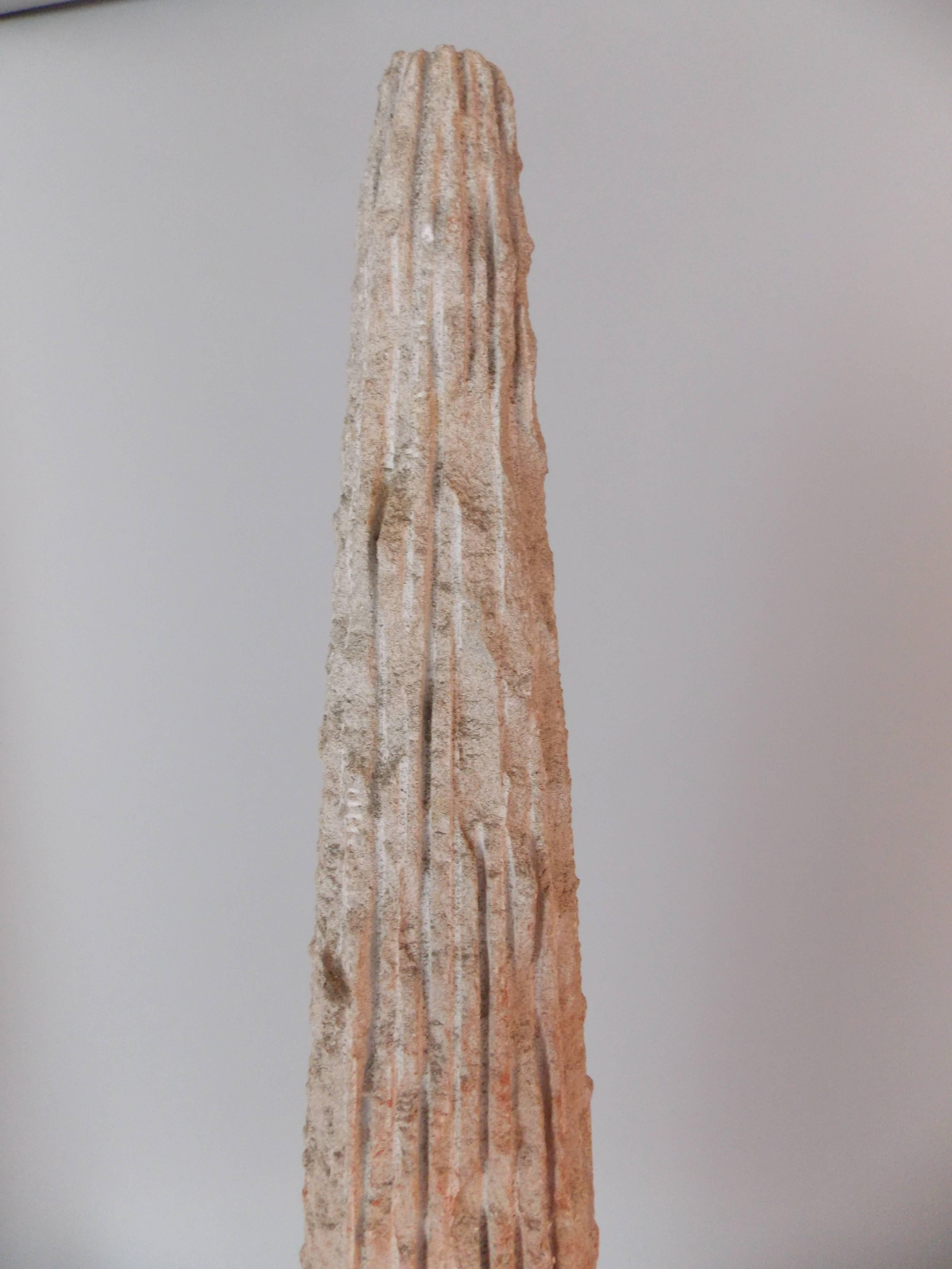 Tall Carved Stone Sculpture with Incised Signature 2