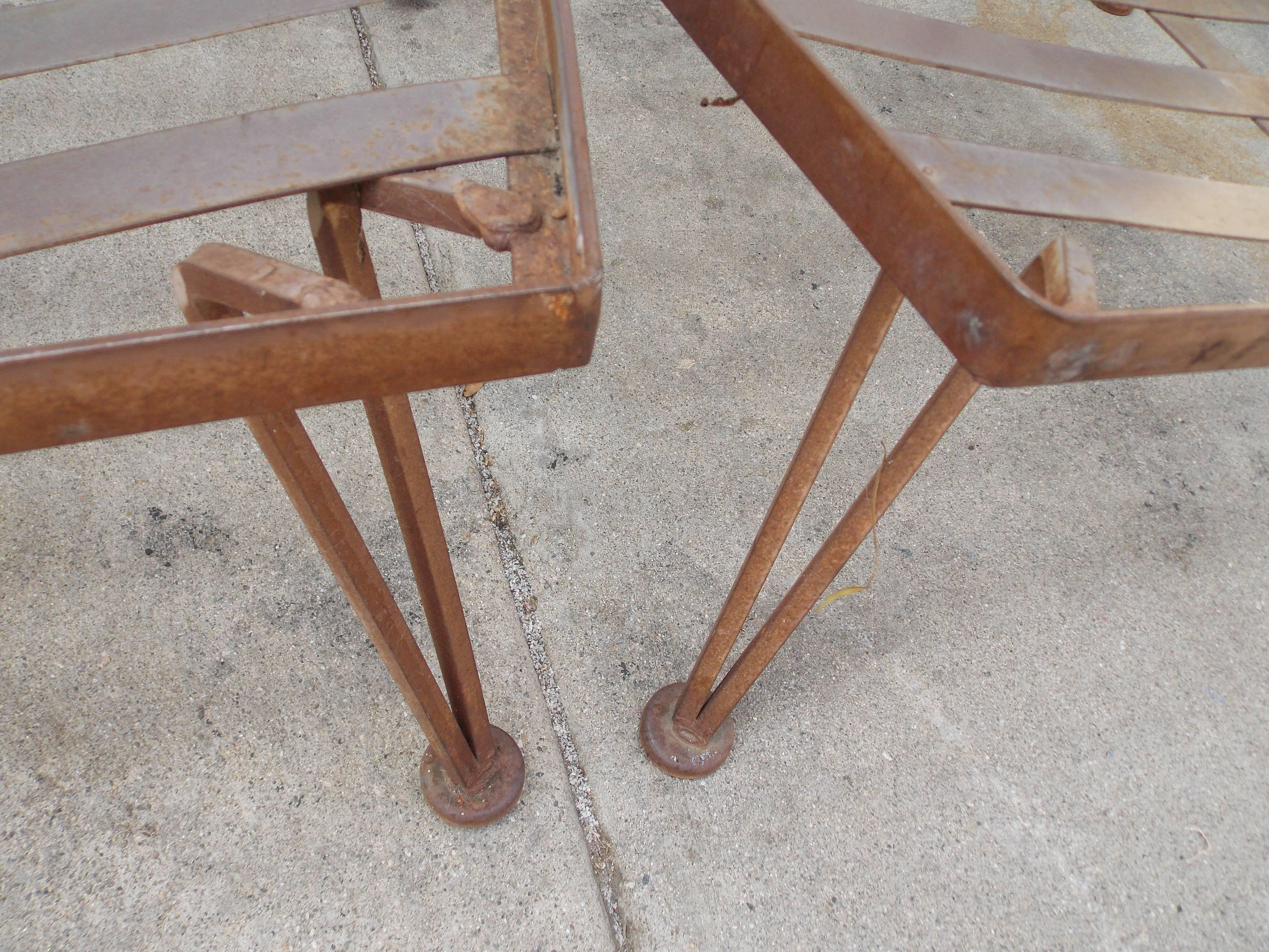 Modern Early Russell Woodard Iron Lounge Chairs