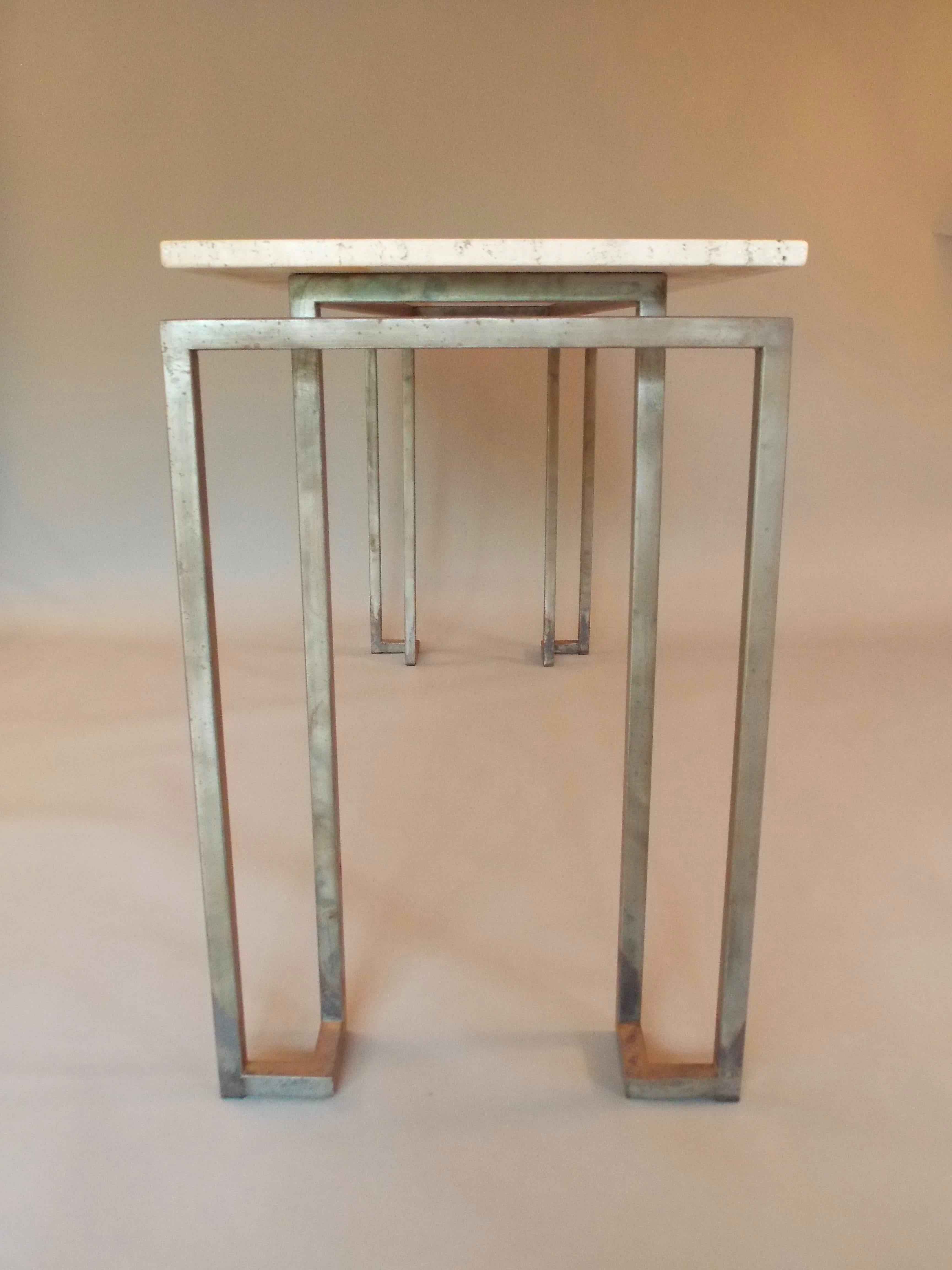 Modern Architectural Console Table with Travertine Stone Top 